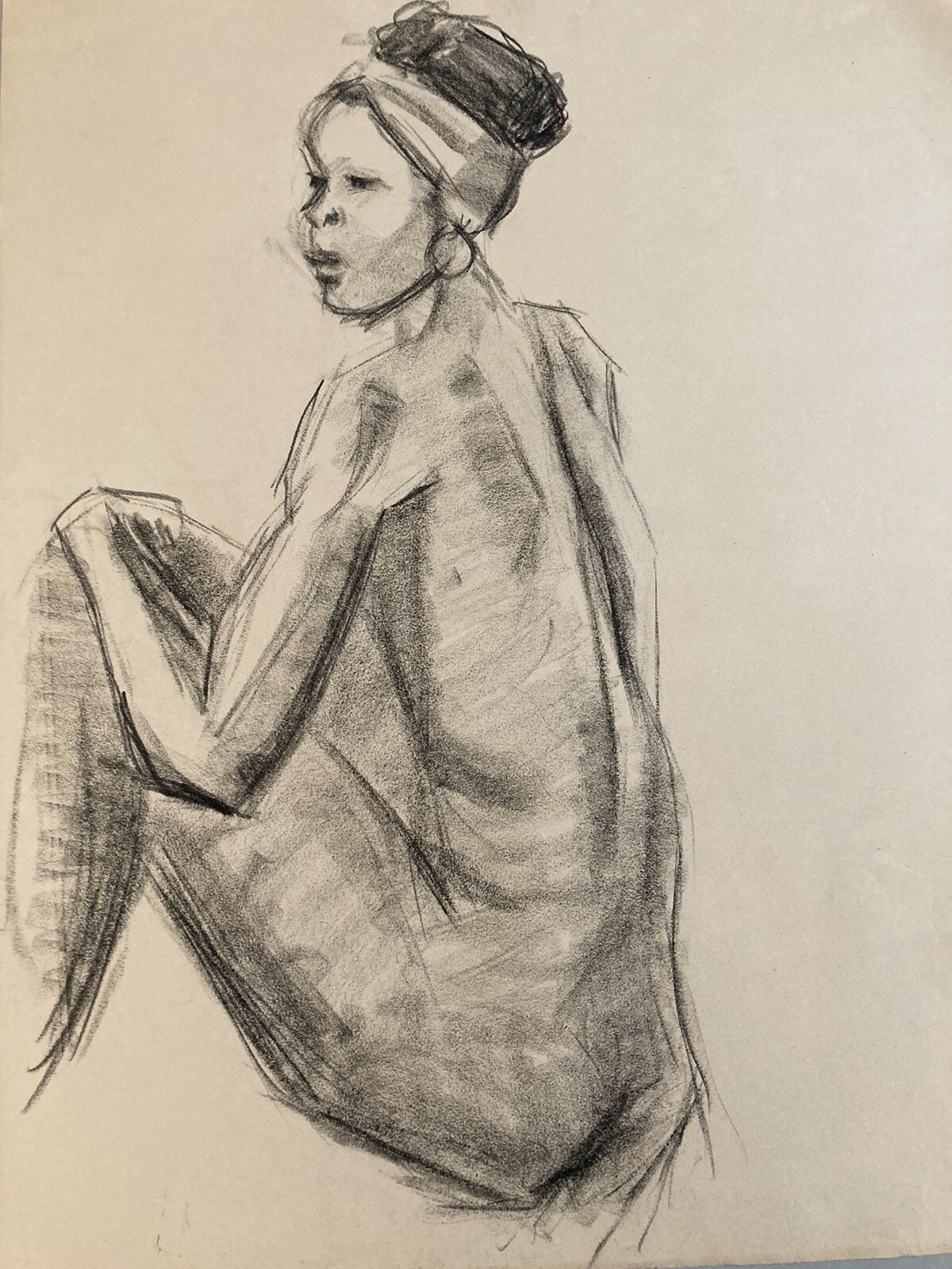 Beautiful Drawing Charcoal Naked Woman Erotic Cubist Post Paper 1960 Africa