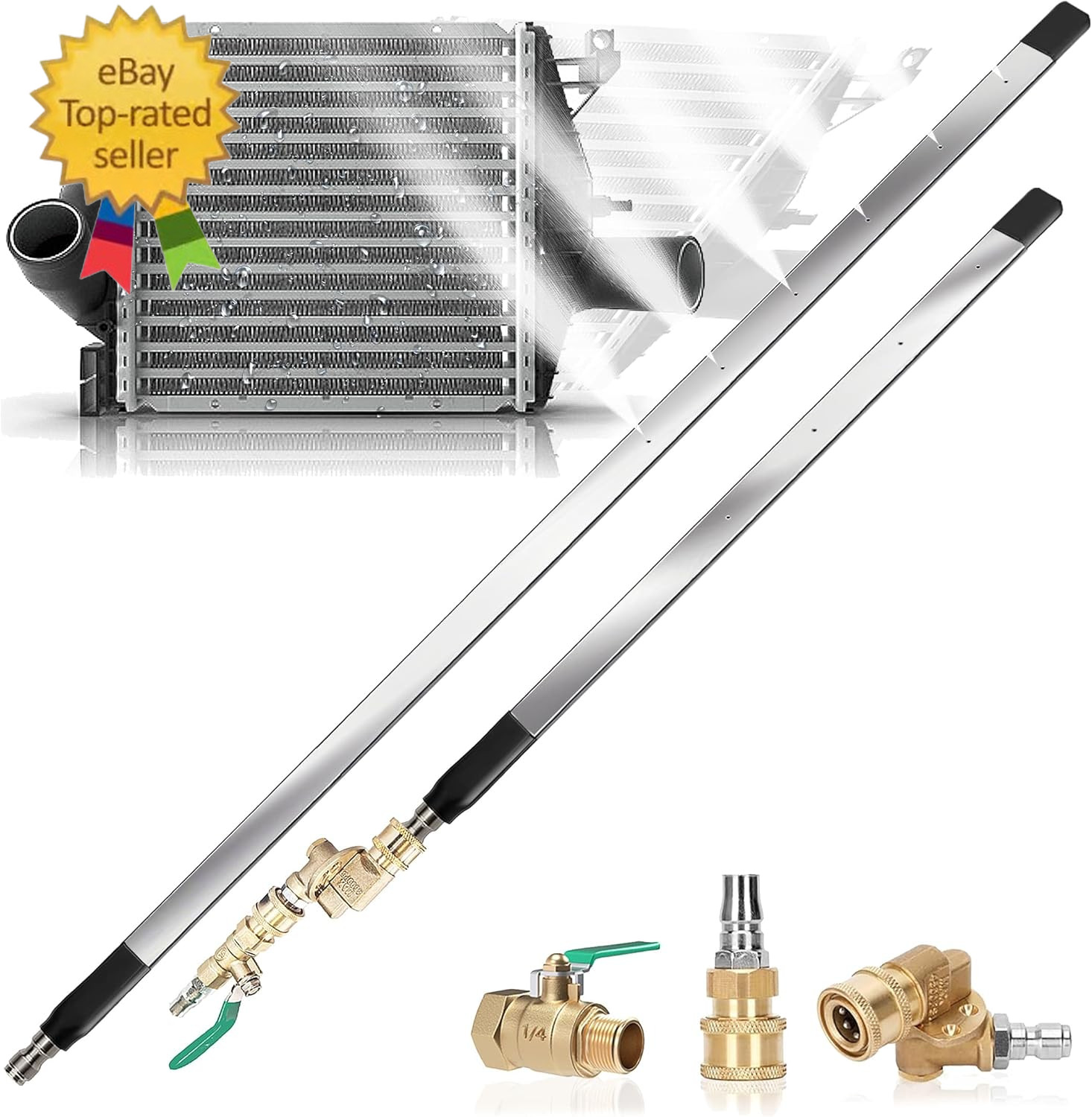 47" & 24" Radiator Cleaning Wand 2-Piece Set, 4500 PSI Stainless Steel Dual Wate