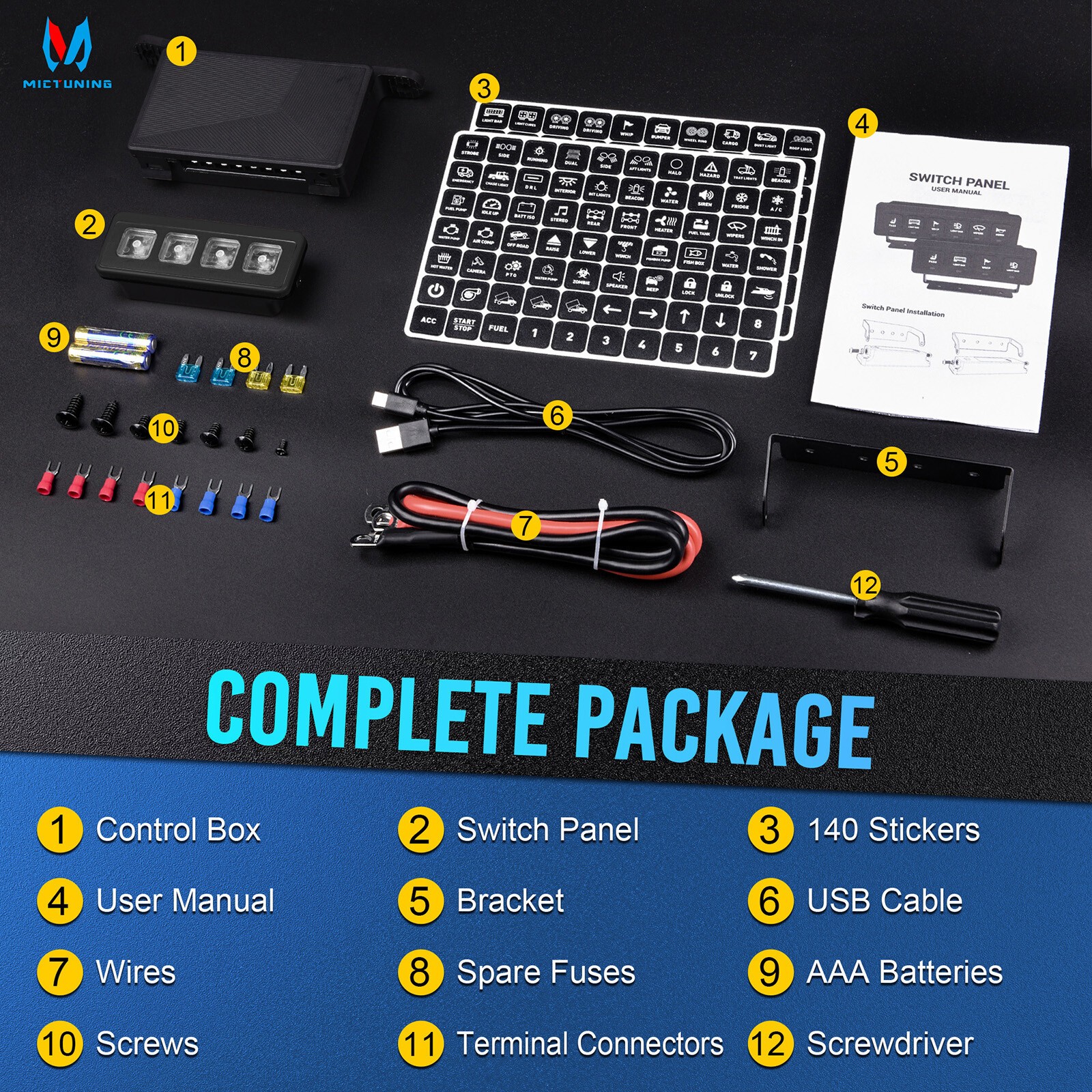 MICTUNING Wireless Switch Panel 12v LED Circuit Relay System Truck Marine Boat