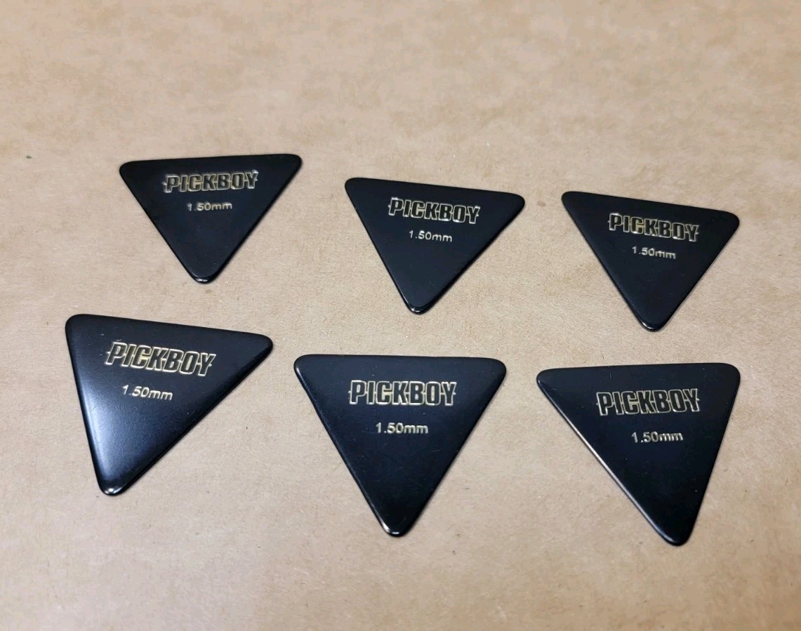 Lot Of 6 Pickboy 1.50mm Triangle Black Cellulose Bass Guitar Picks Pick