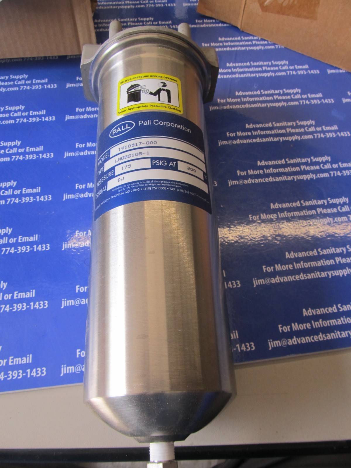 Pall Filter Housing, LMOSS10S-1, T910517-000, 316L SS, New In Box Unused Surplus