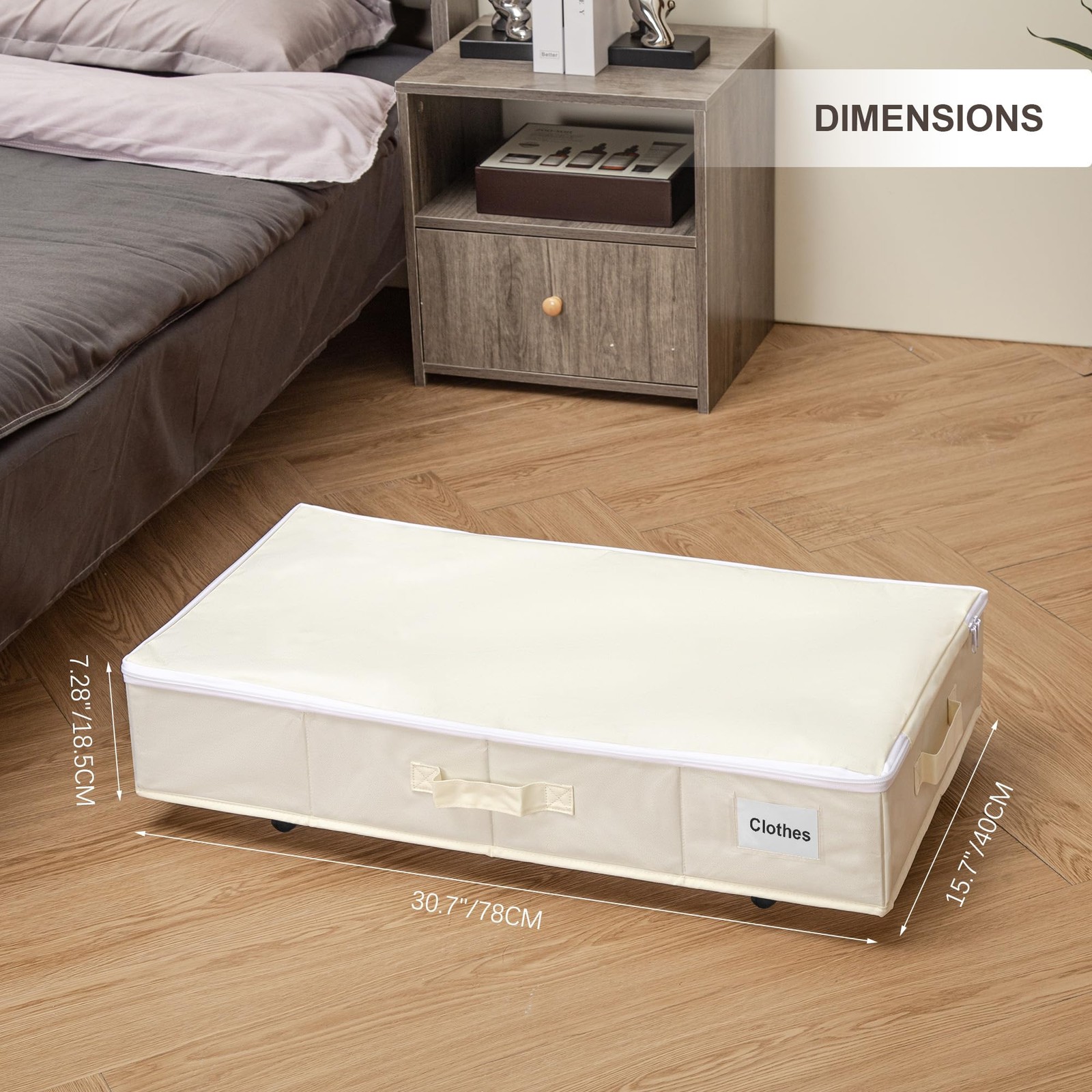 Underbed Organizer With Wheels, 2 Pack Storage Bins For Blankets, Beige