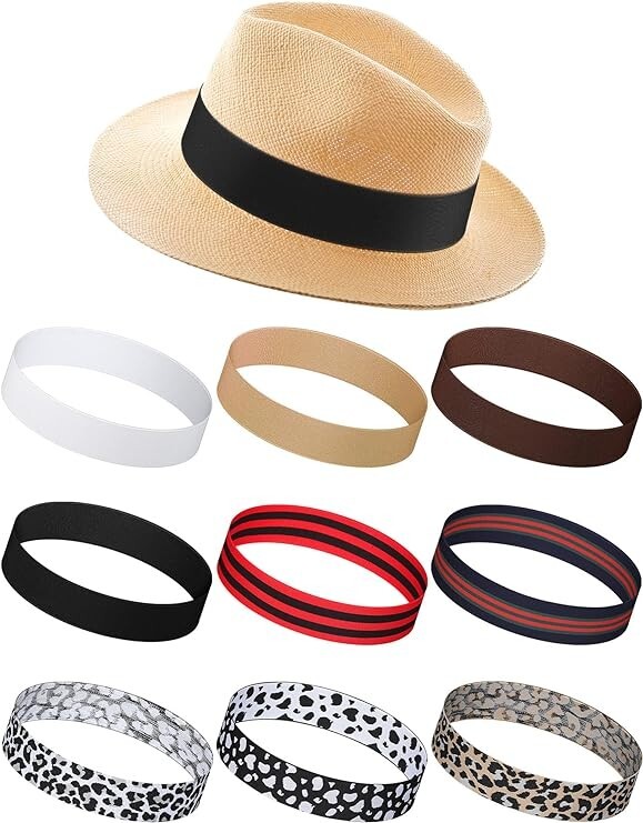 Yahenda 9Pcs Stretchable Hat Band Ribbon Panama Hat Band Western Cowboy Hat Band