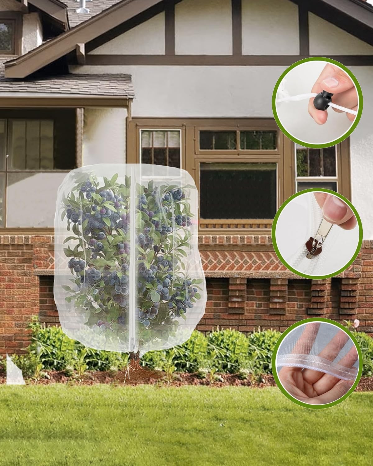 4 Pack Fruit Tree Netting with Zipper & Drawstring, 2.6 x 3.2 x Ft, 4
