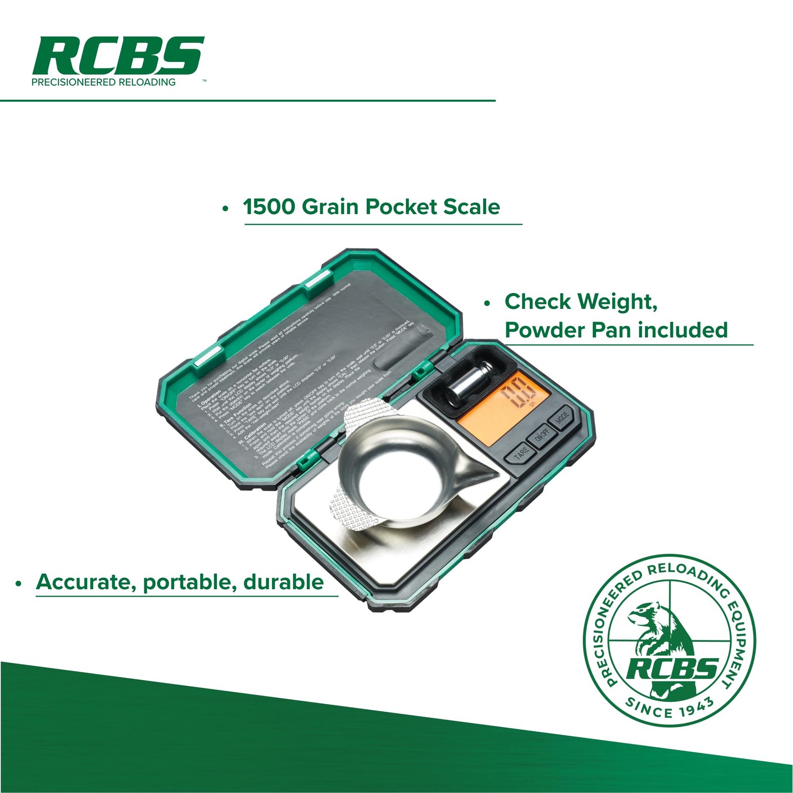 1500 Grain Pocket Scale Digital Electronic Reloading Weight Scale Green PC