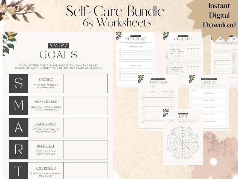 65 Self-Care Worksheets Digital Download | Mindfulness, Self-Discovery Self Love