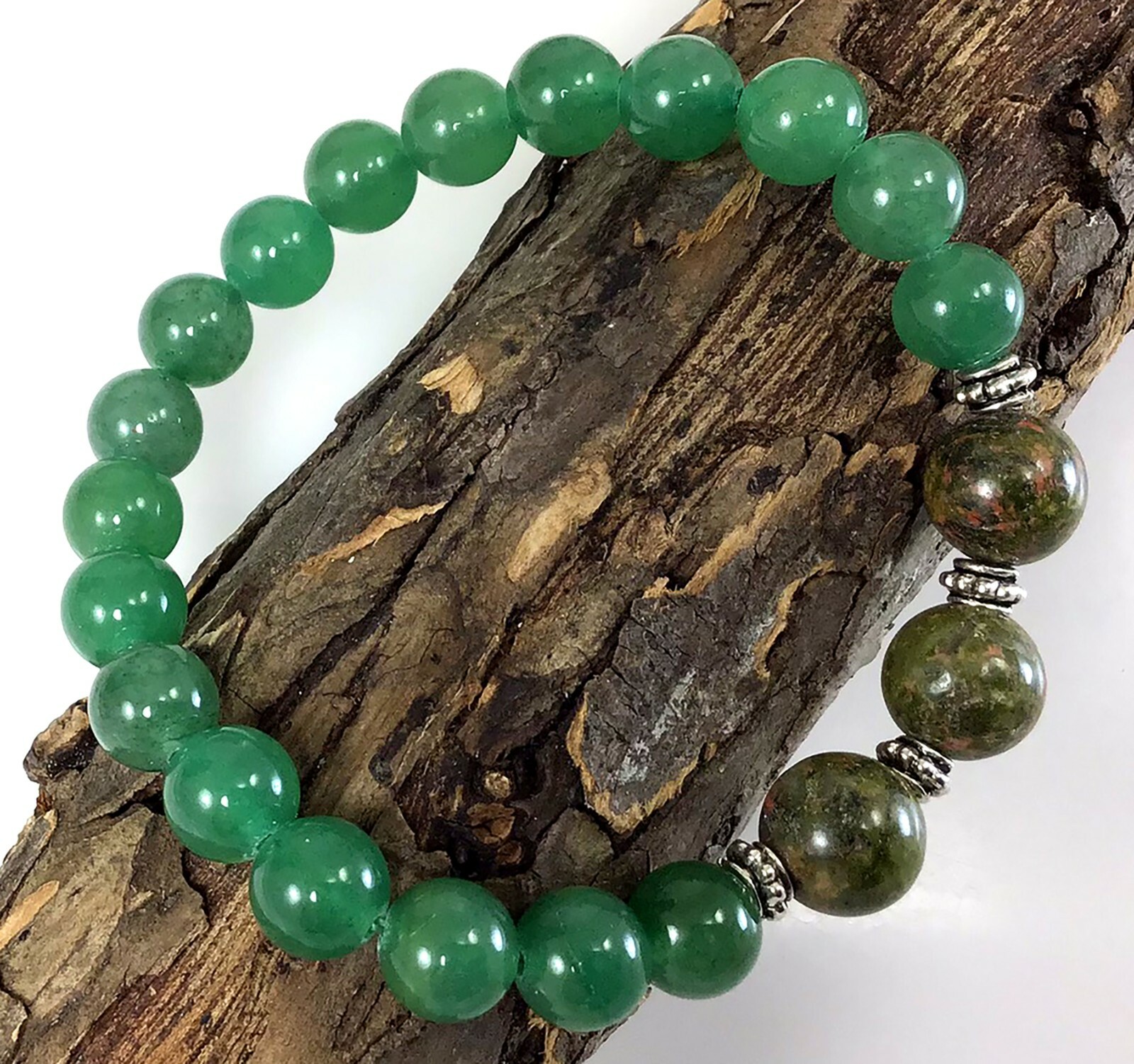 Green aventurine and unakite gemstone beaded bracelet healing gift for women