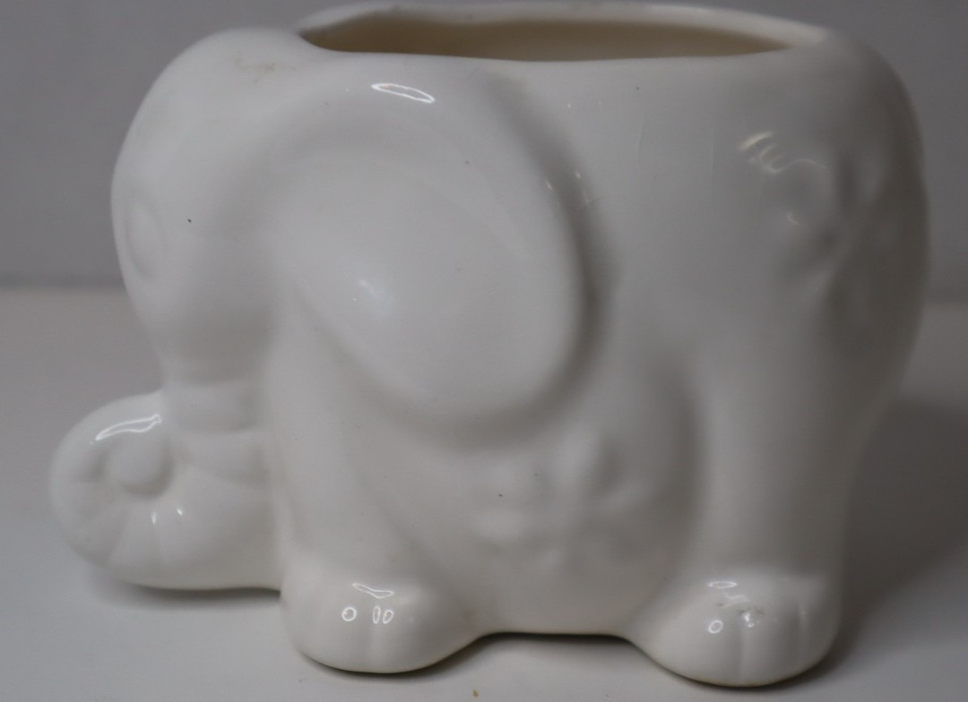 Vintage Small White Ceramic Elephant Planter