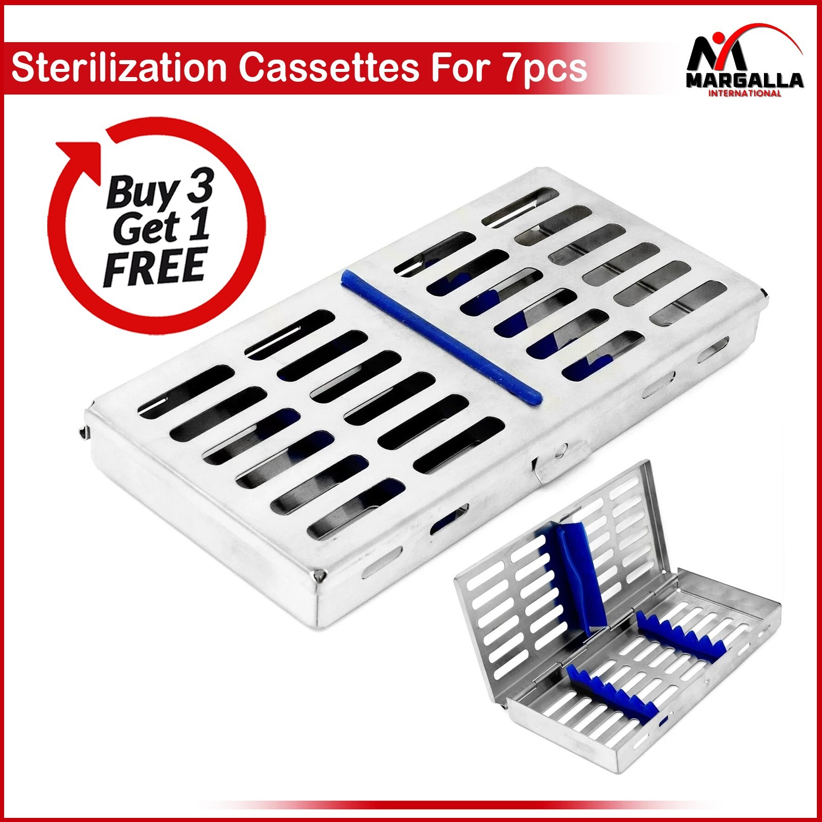 DENTAL SURGICAL AUTOCLAVE STERILIZATION CASSETTE RACK BOX TRAY FOR 7 INSTRUMENTS