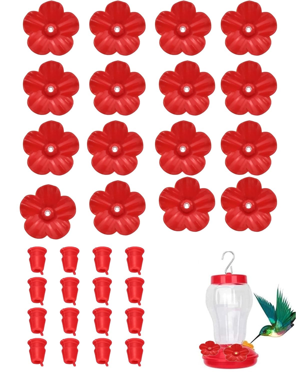 16 Pieces Hummingbird Feeders Replacement Flowers Bird Feeder red