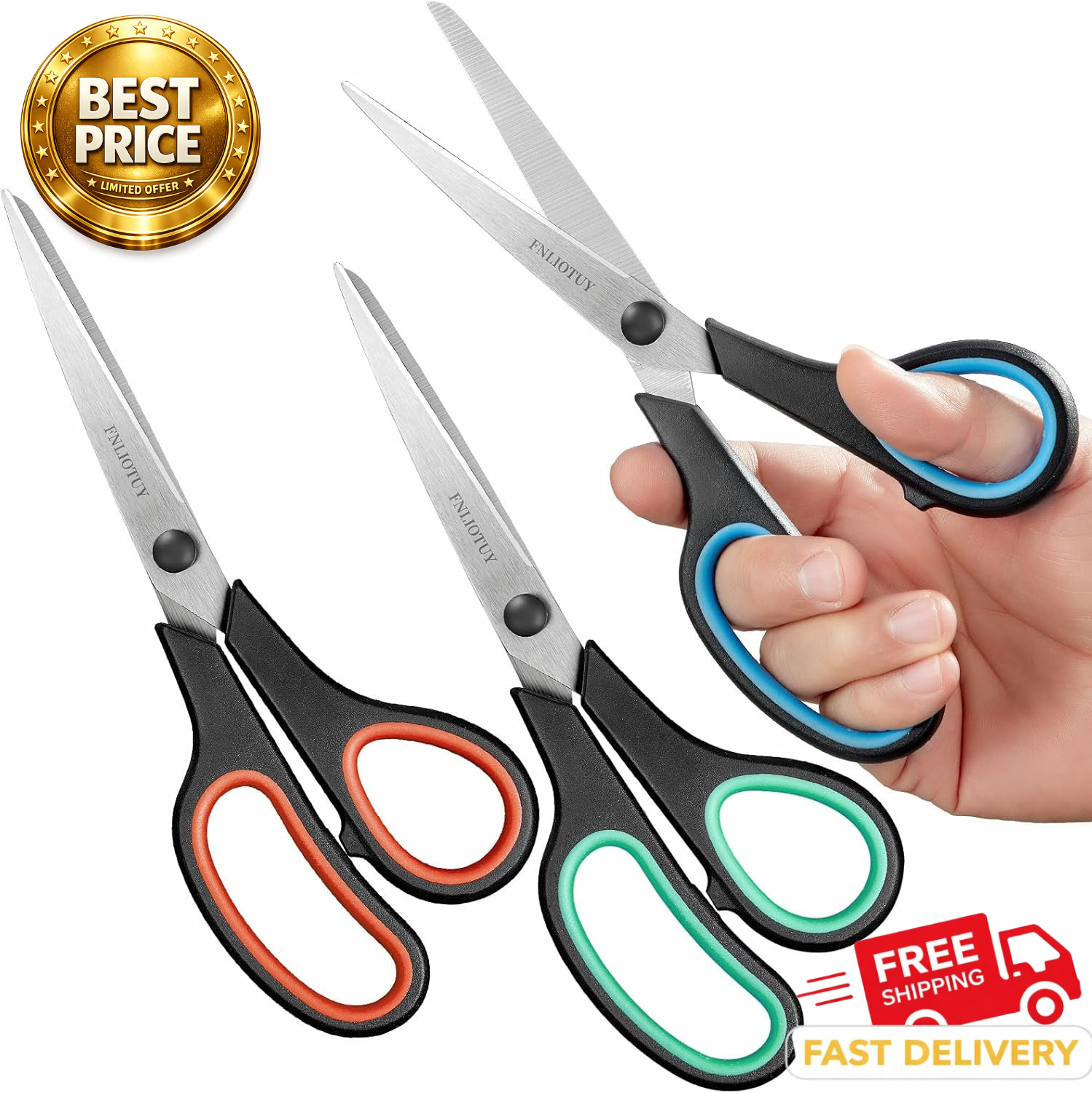 3-Pack Heavy Duty Scissors with Ultra Sharp Blades and Comfort Grip Home 8"