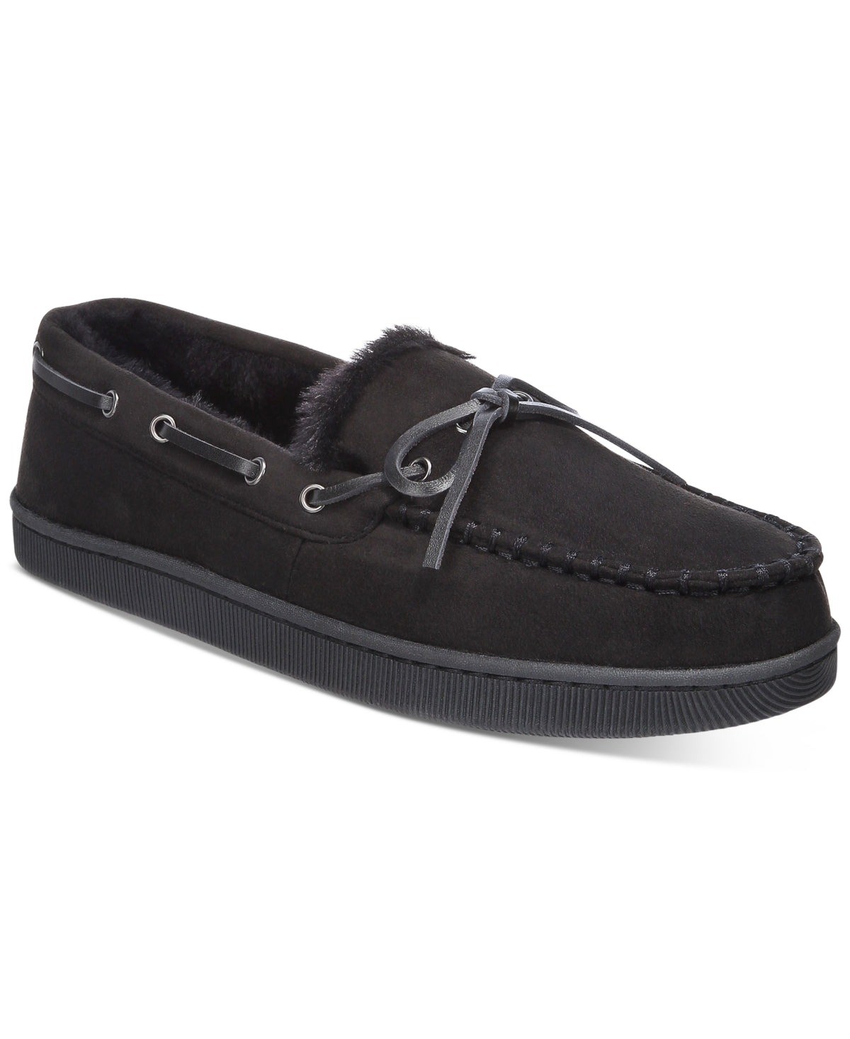 Club Room Men's Moccasin Slippers in Black-Medium 8-9