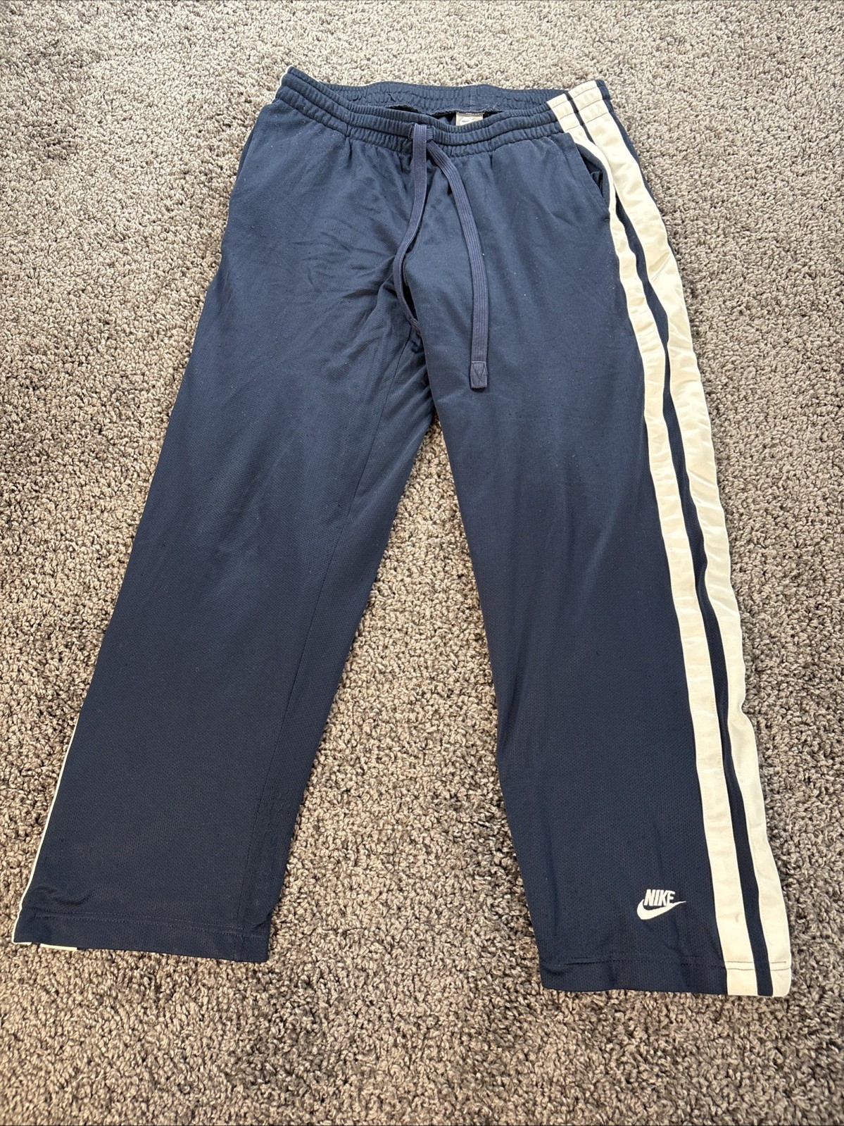 Nike Pants Mens XL Blue Striped Warm Up Track Basketball Baggy Mesh Swoosh