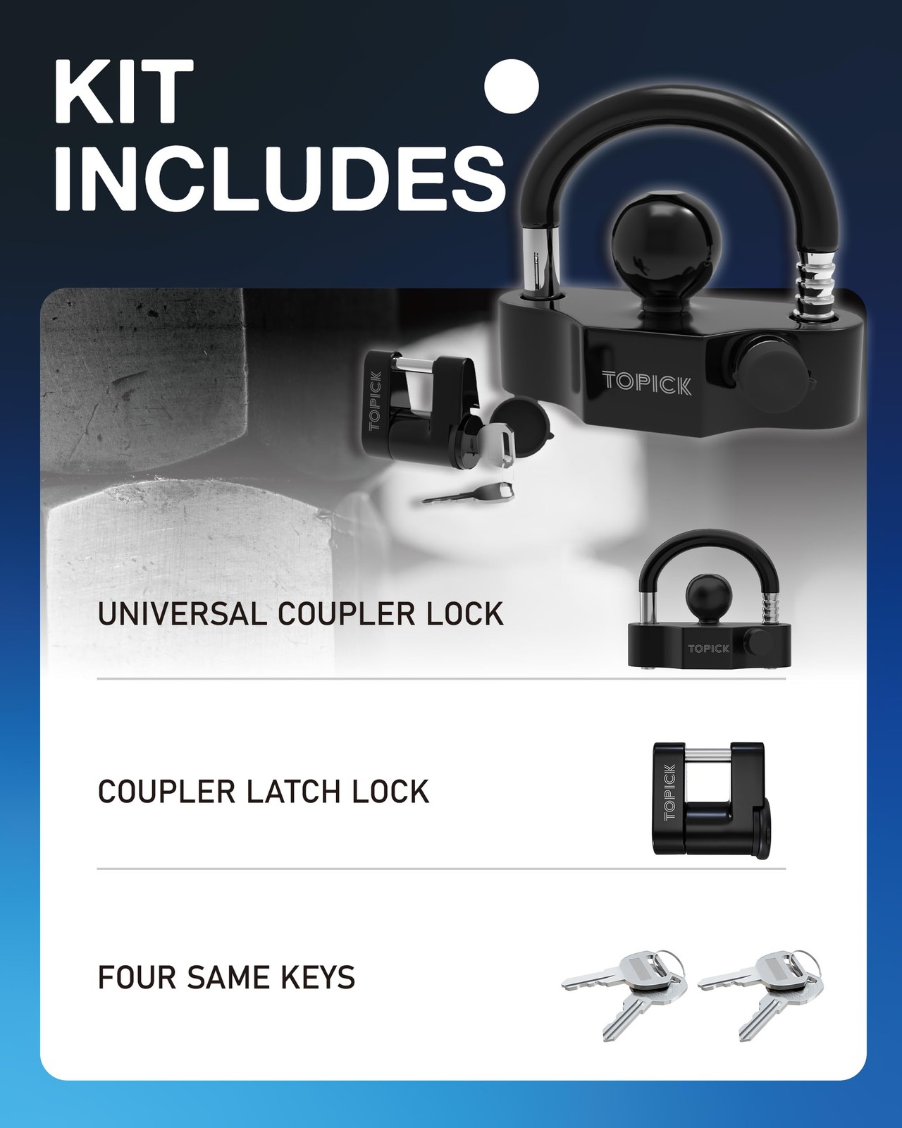 TOPICK Universal Trailer Hitch Lock Set, Includes Extra Large, Black