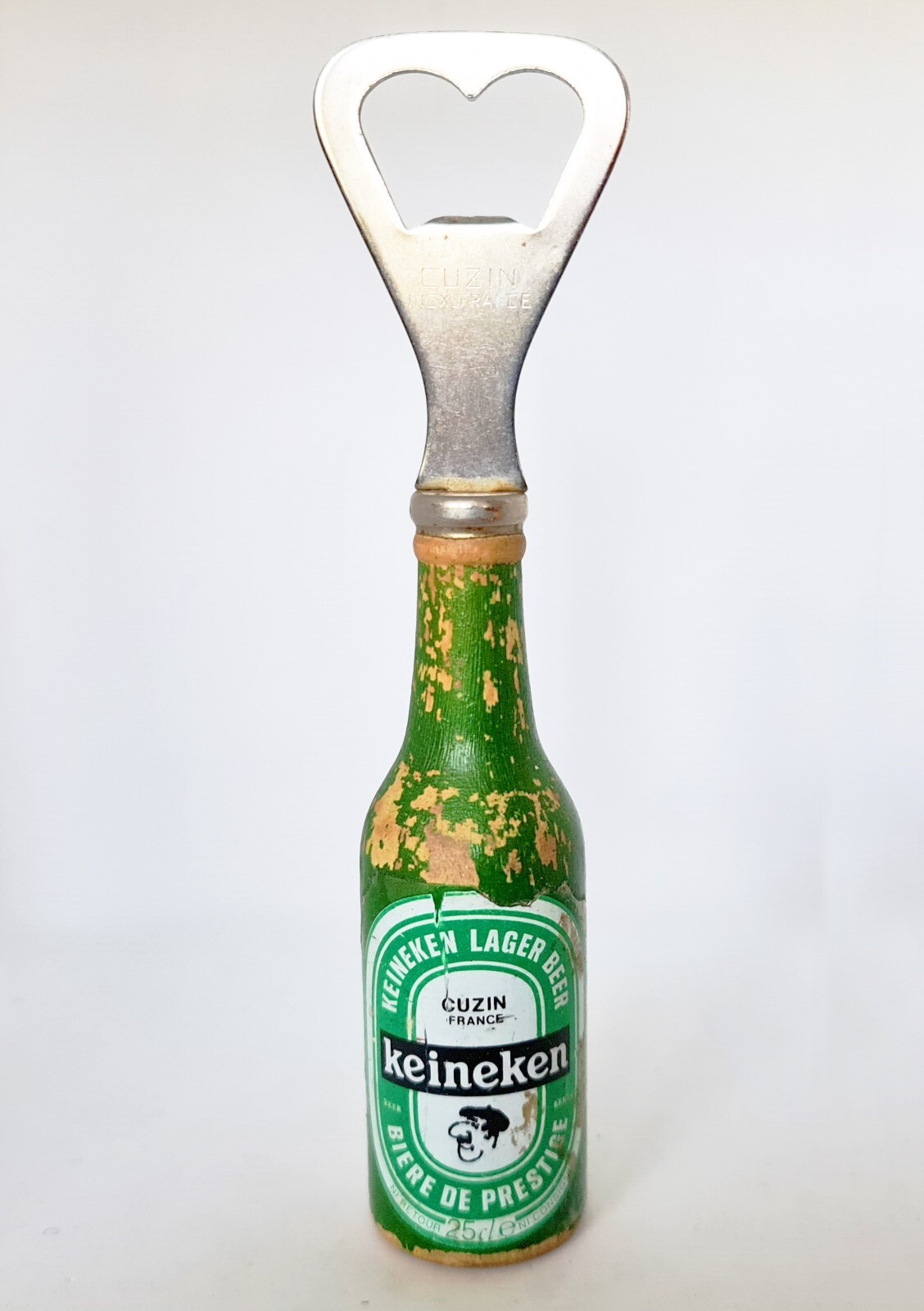 VINTAGE AUTHENTIC FRANCE CUZIN KEINEKEN LAGER BEER BOTTLE OPENER WOODEN HANDLE