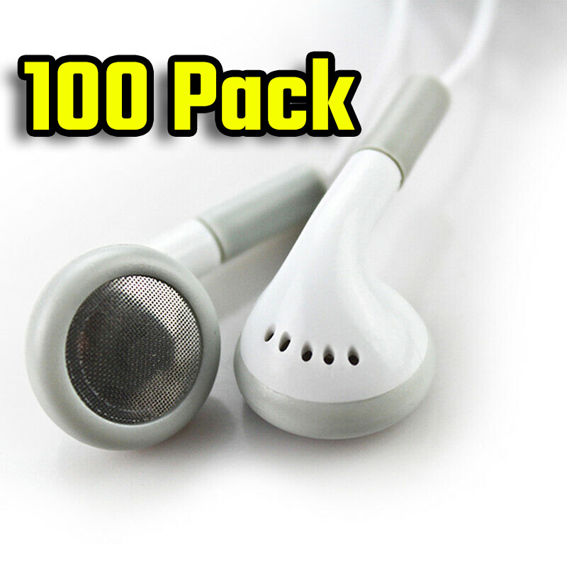 BULK WHOLESALE Lot of 100 WHITE 3.5mm In Ear Earbuds / Headphones / Earphones