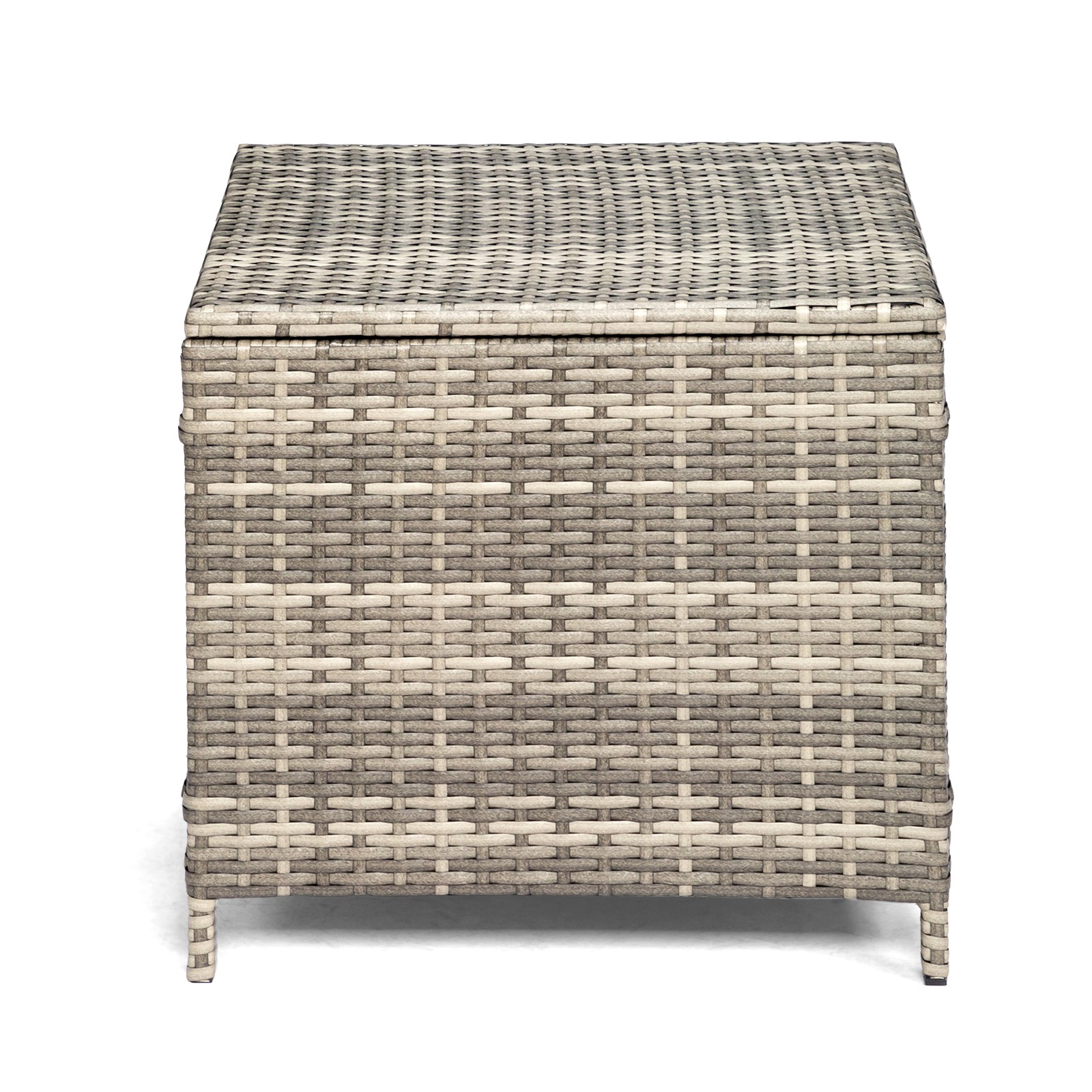Outdoor PE Wicker Side Table with Storage, Patio Rattan End Table Square, Grey