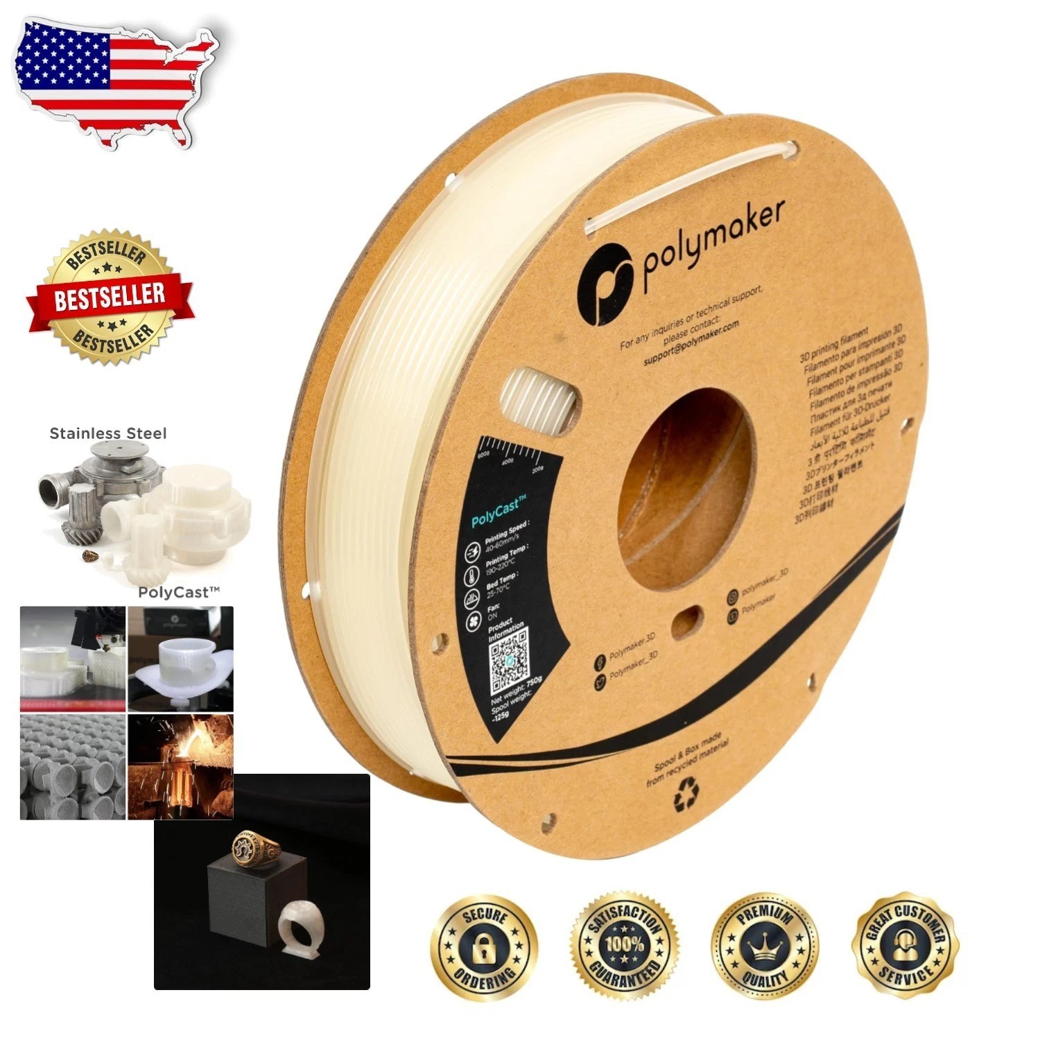 PolyCast Investment Casting Filament 0.75kg - 1.75mm, Excellent Printability
