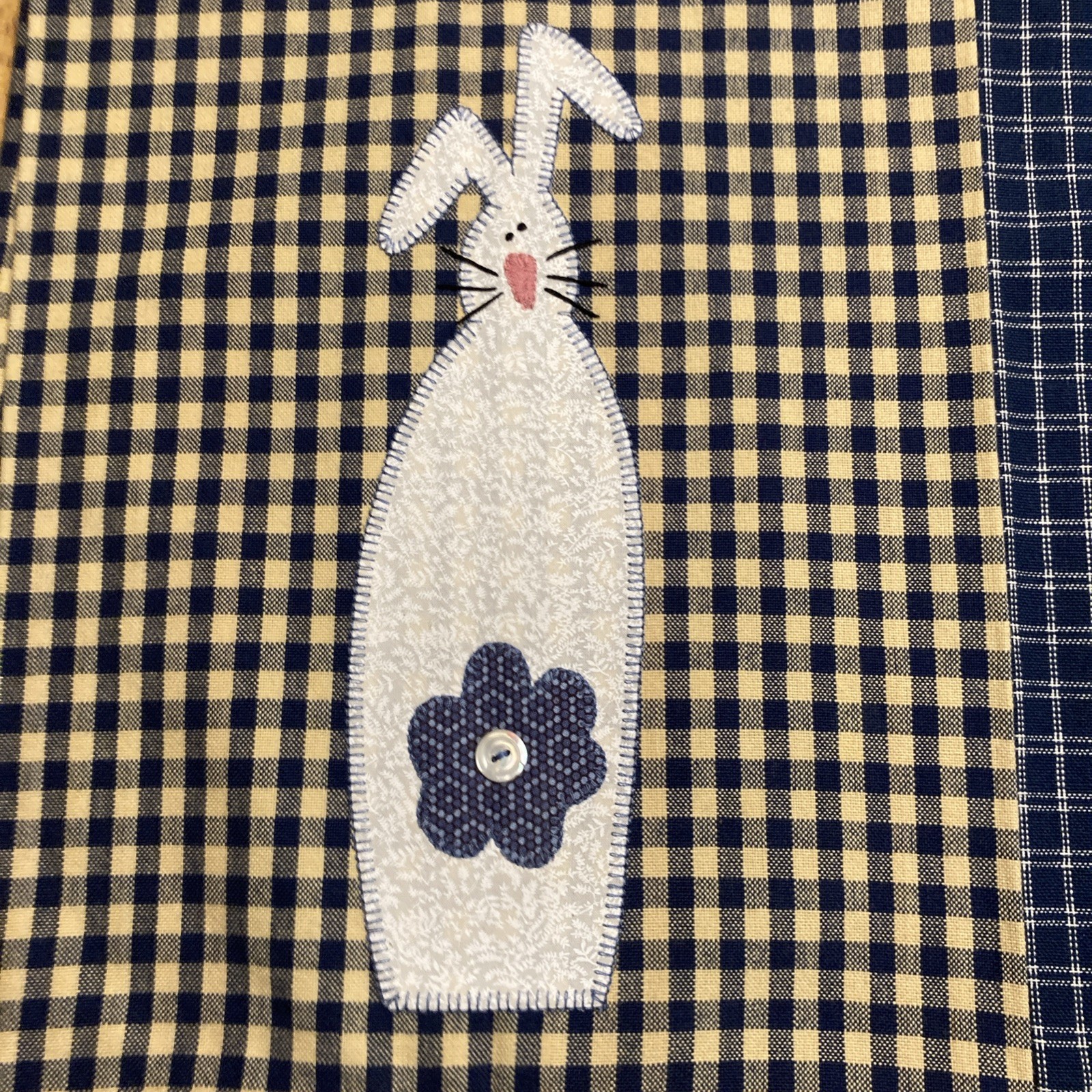 2 New Dunroven House Tea Towel Bunny, Rabbit, Navy Blue Plaid 100% Cotton20 X 28