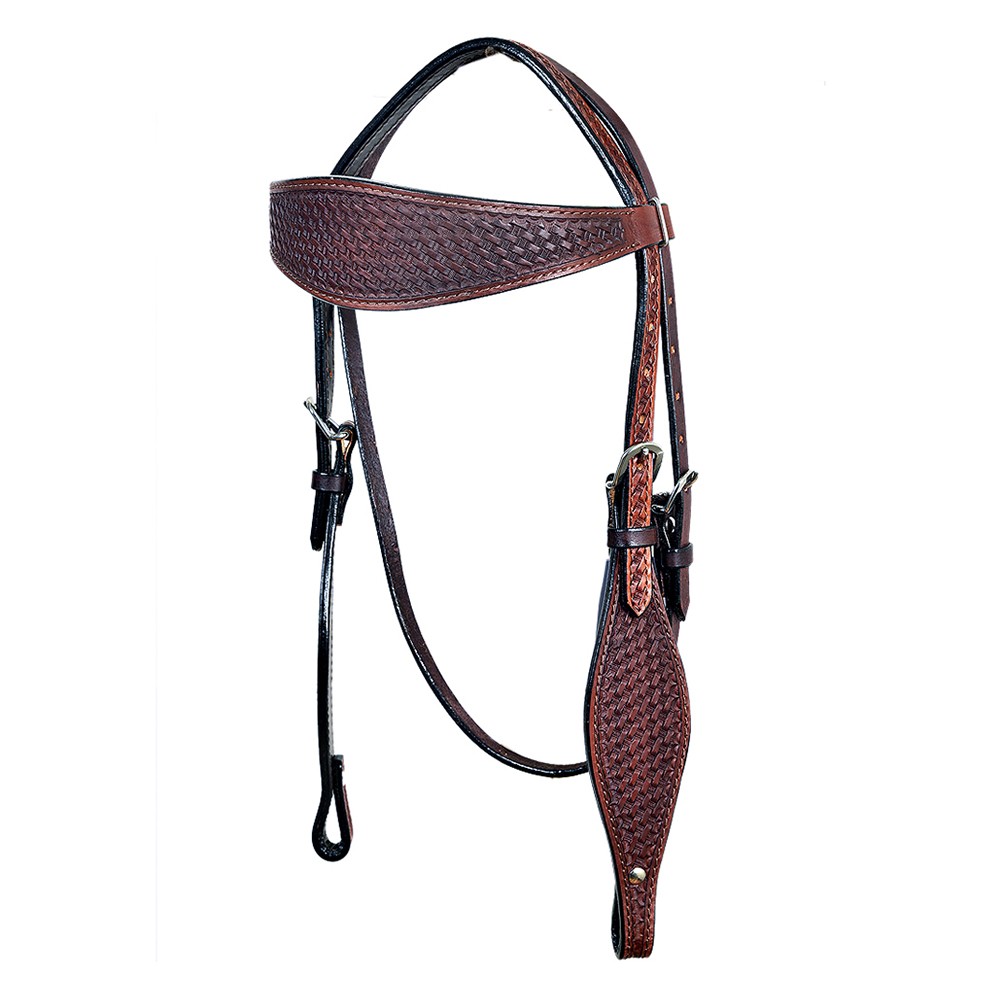 HILASON Western Horse Leather Headstall Basket Chocolate | Bridle