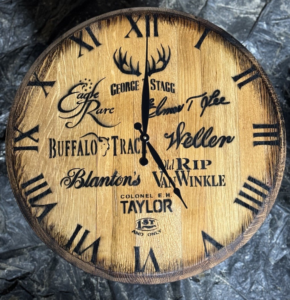 Buffalo Trace Distillery/ KY Bourbon Barrel  Head / Top CLOCK! 21” Dia.