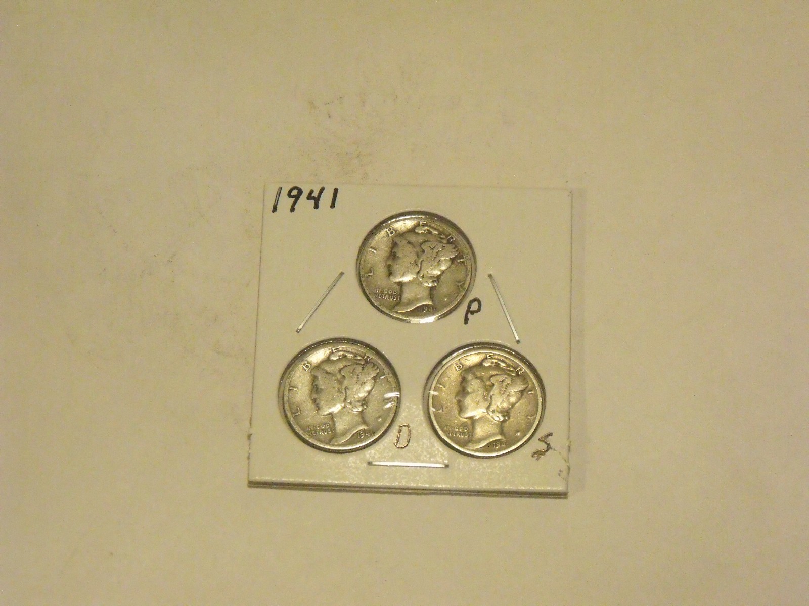 1941-P-D-S  Silver Mercury Dimes  averrage circulated condition