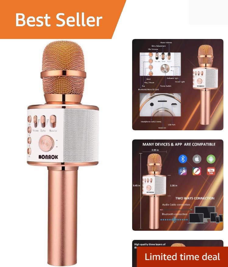 Karaoke Microphone with Bluetooth - 3-in-1 Handheld Speaker, Gift for All Ages