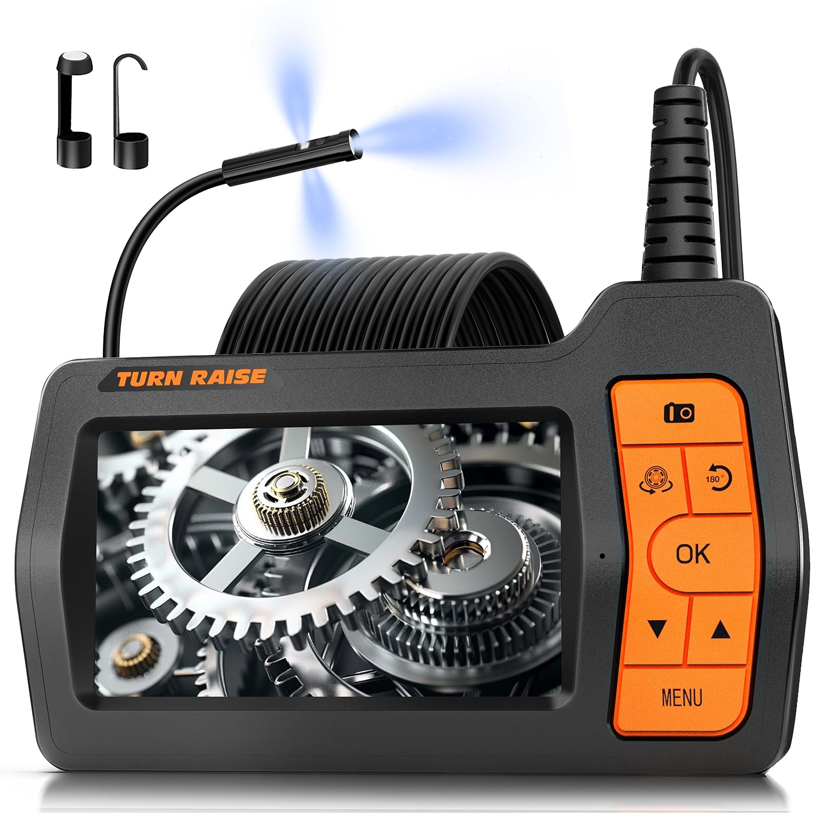 Triple Lens Inspection Drain Camera, 5" IPS Split Screen Borescope with Light...