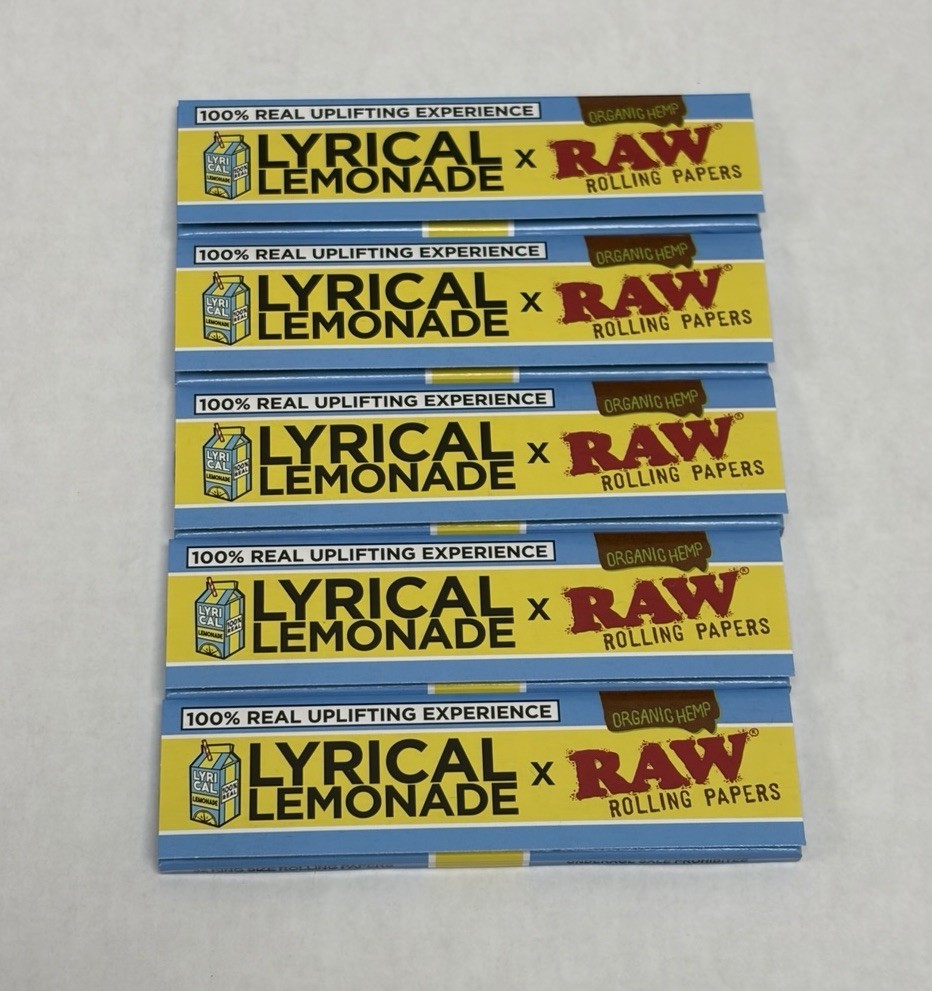 5 PACKS RAW LYRICAL LEMONADE KING SIZE ROLLING PAPERS