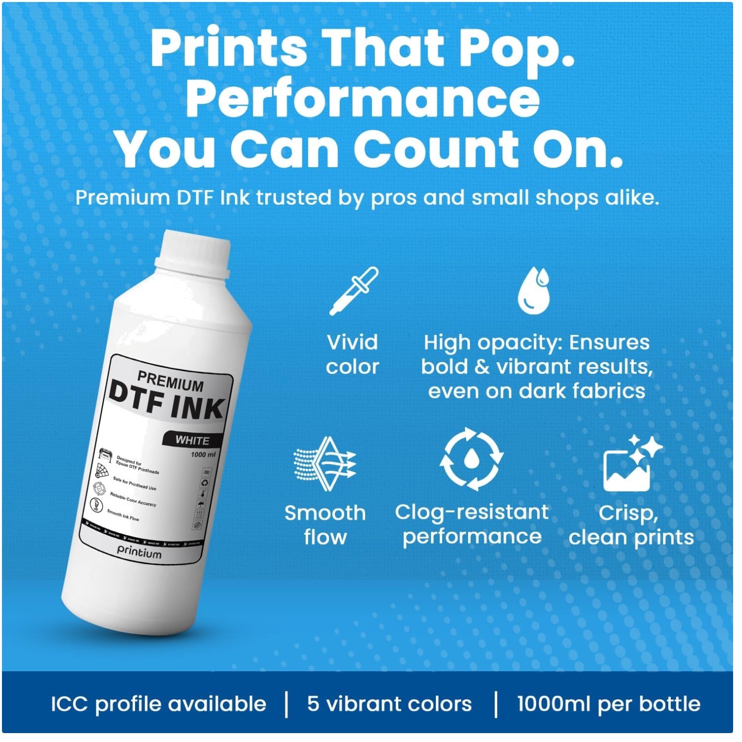 White DTF Ink 1000ml | Compatible with Various Printheads