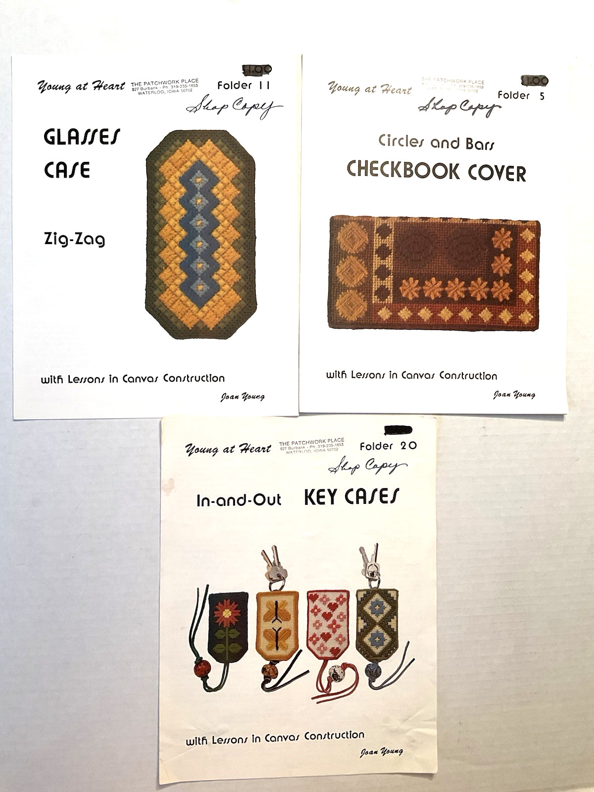 Needlepoint Charts 3 Young At Heart #5 #11 #20 Key Cases Glass Case Checkbook