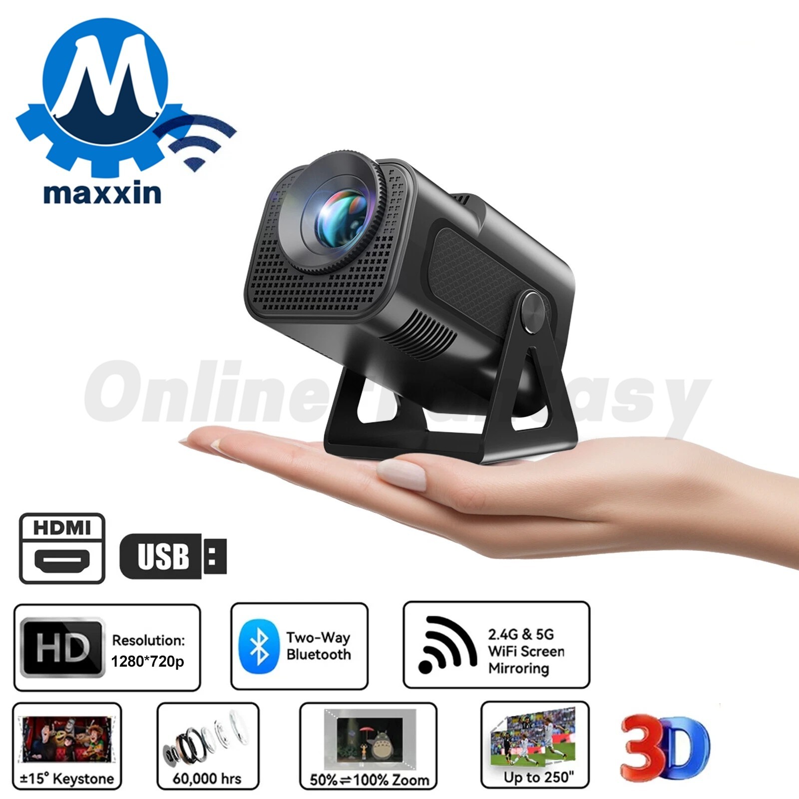4K Projector 12000LMS 1080P 3D 5G WiFi Bluetooth Video Home Theater 200" Display