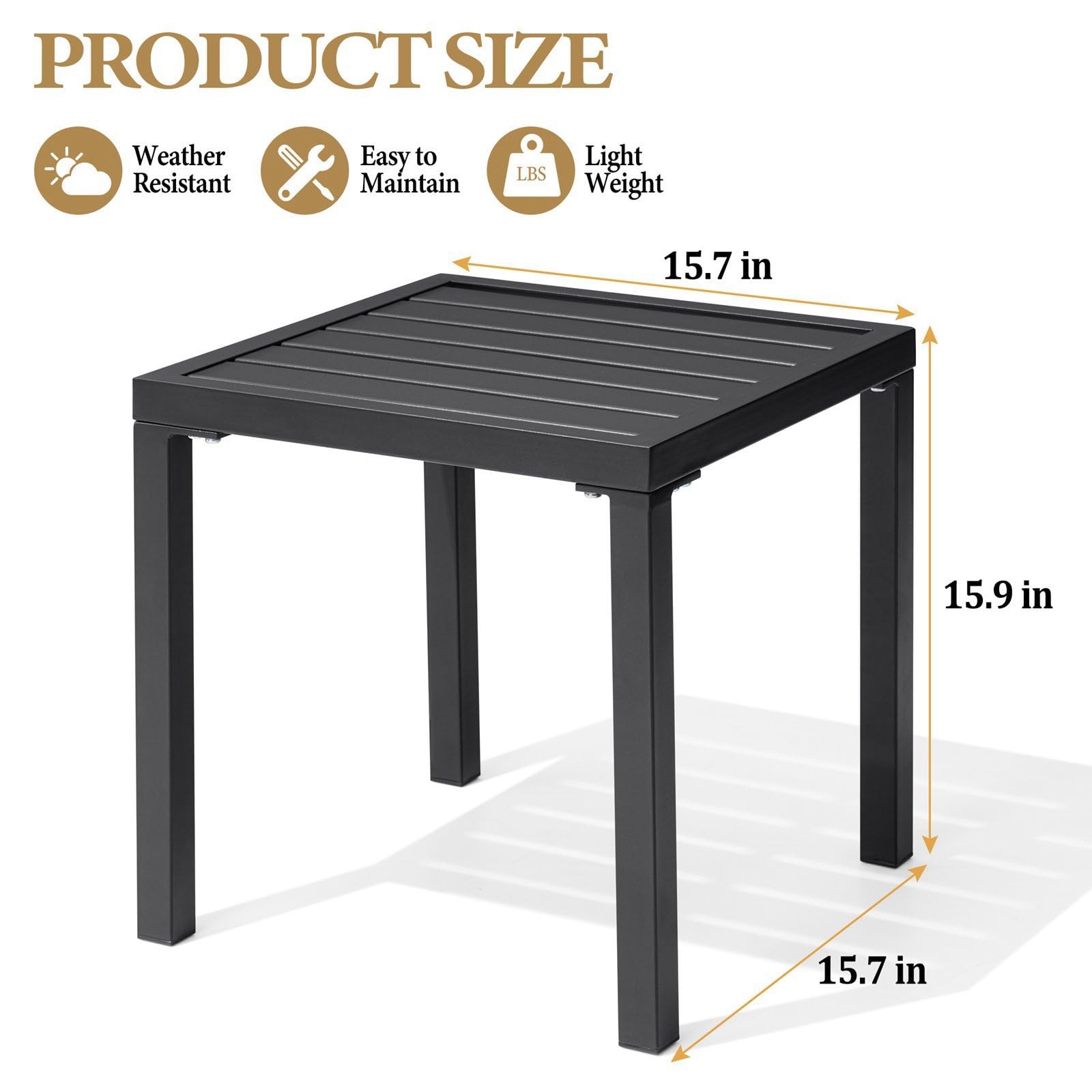 Outdoor Side Table, Black Small Square Metal End Table with Easy Assembly, We...