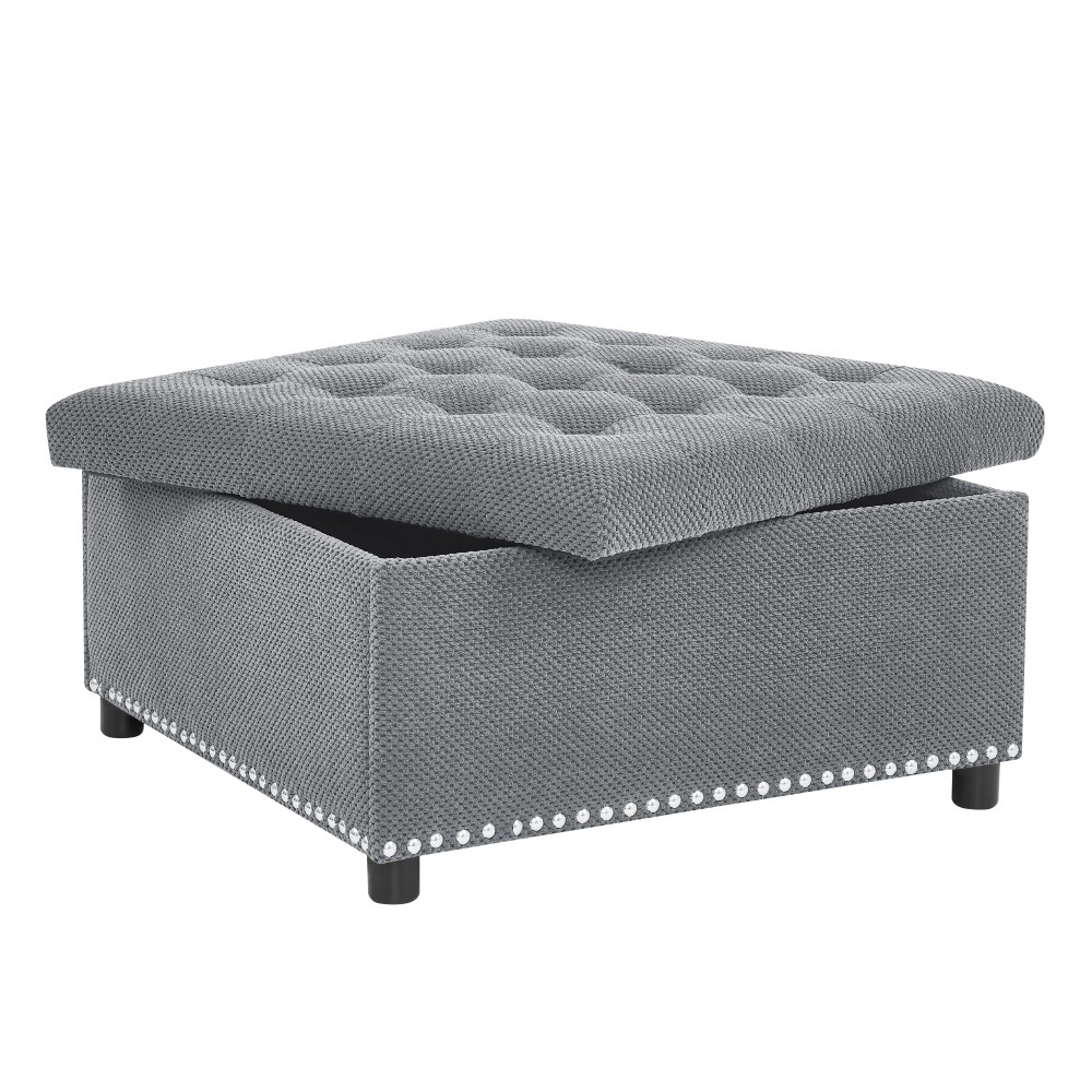 Storage Ottoman, Tufted Footstool, Nailhead Trim Ottoman, Square Storage Ottoman