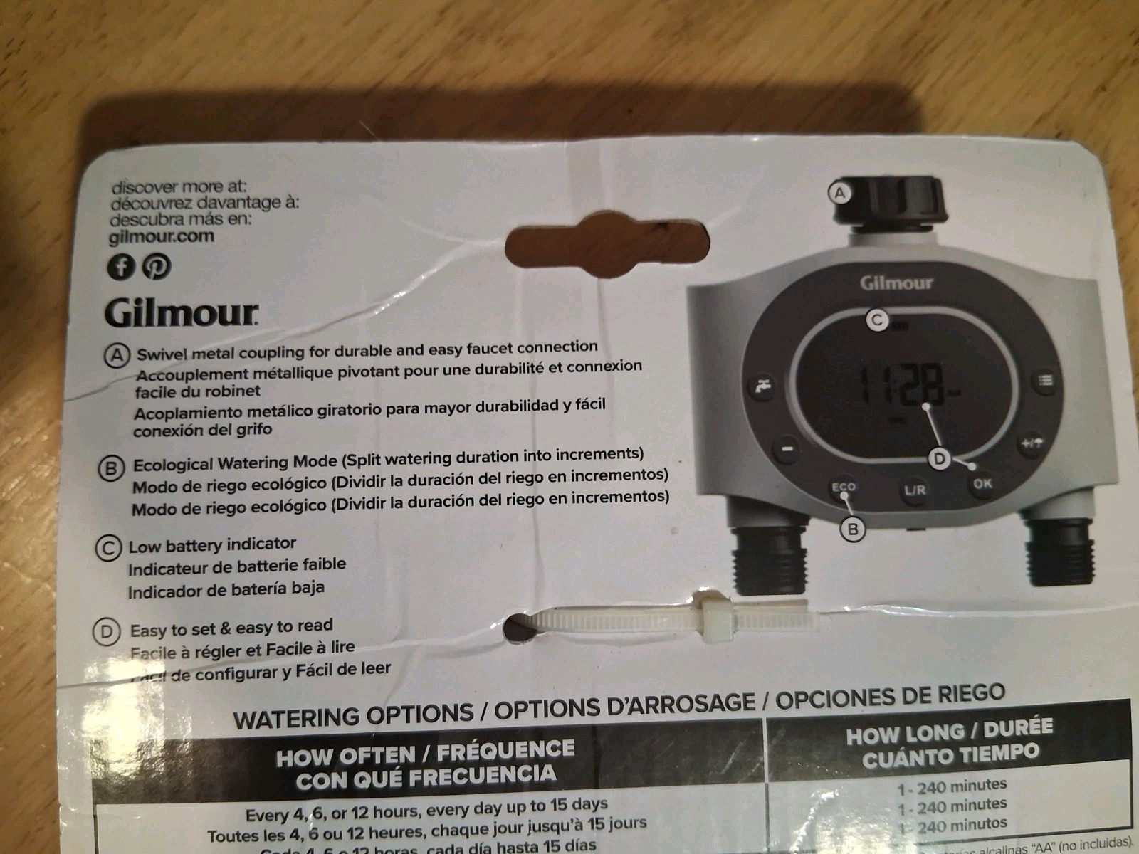 Gilmour Double Hose Outlet Programmable Electronic Water Timer 2 Zone Irrigation