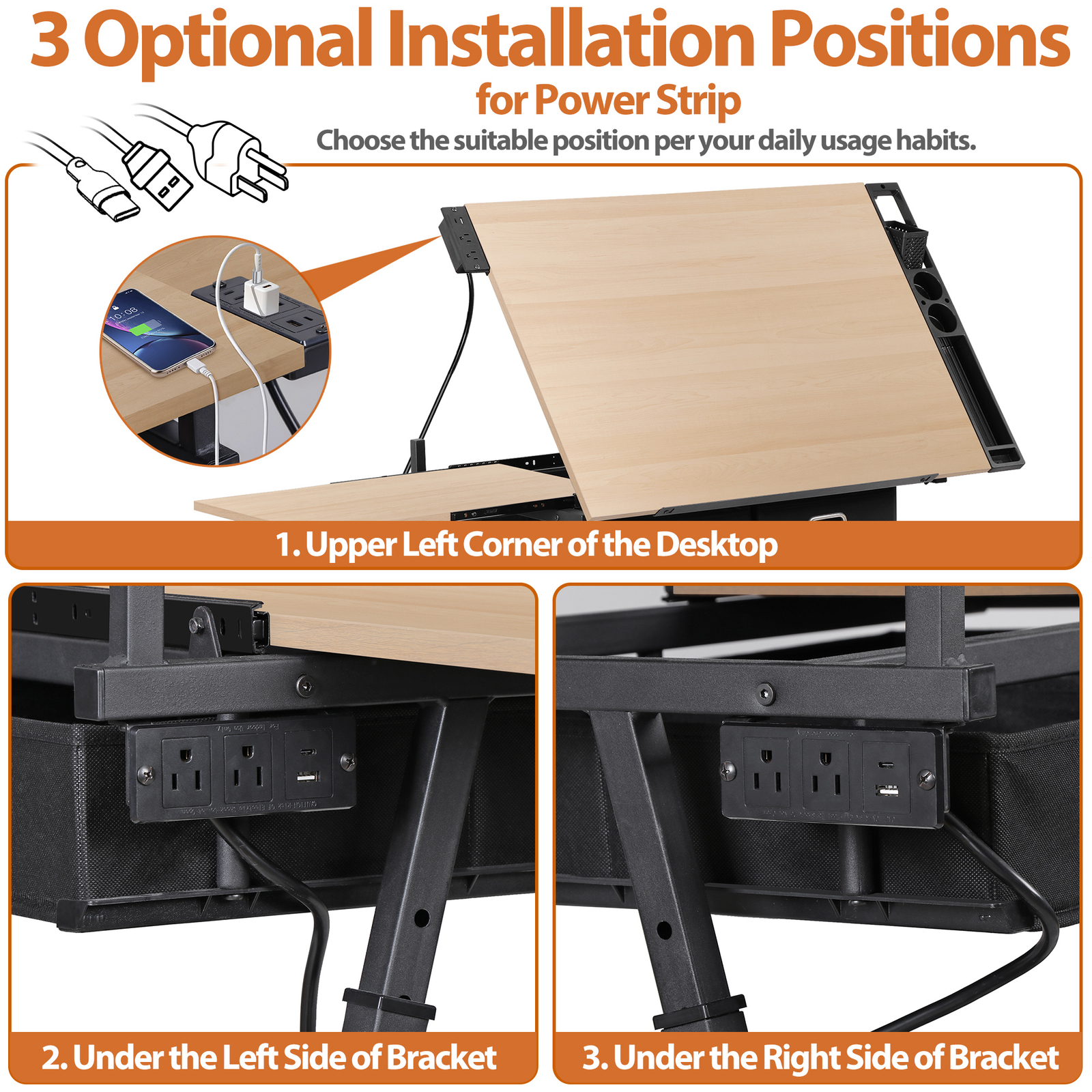 Drawing Drafting Table Stage Platform Adjustable Height W/ Stool Outlet Natural