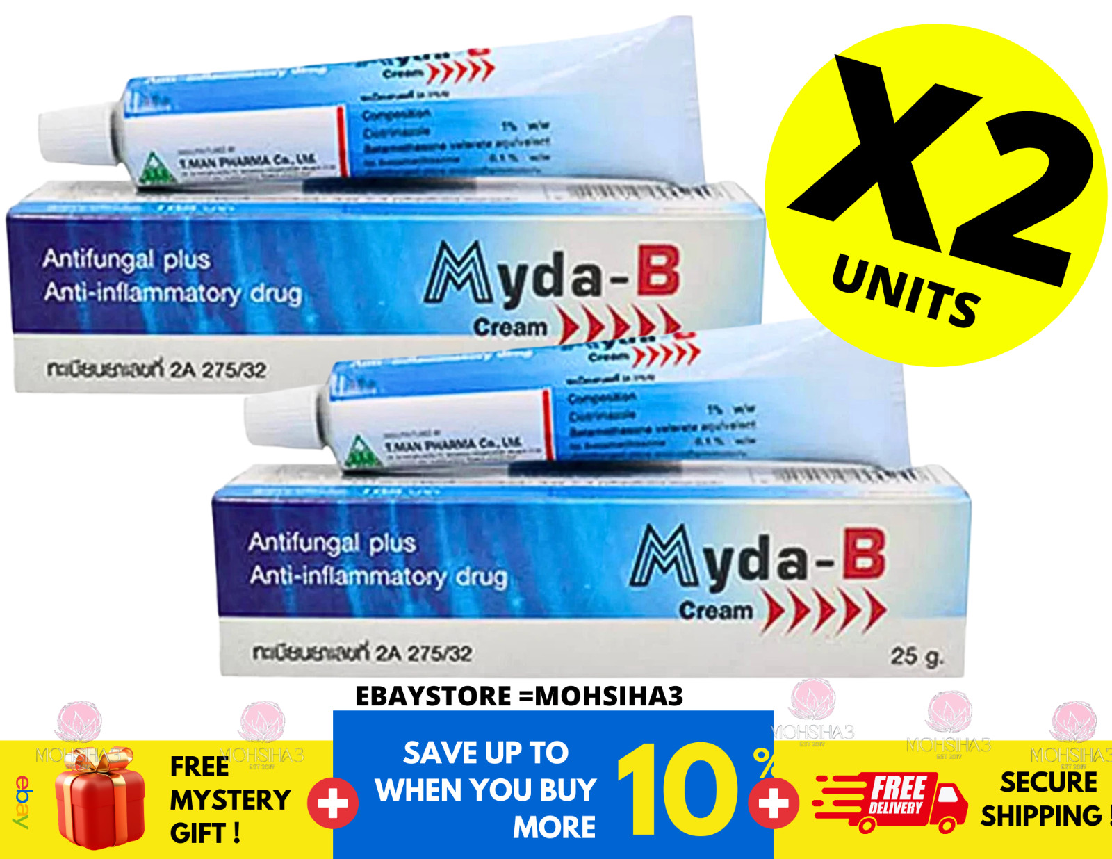 Myda-B Cream Anti Inflammatory & Anti fungal Plus NEW 25gr X 2 pcs