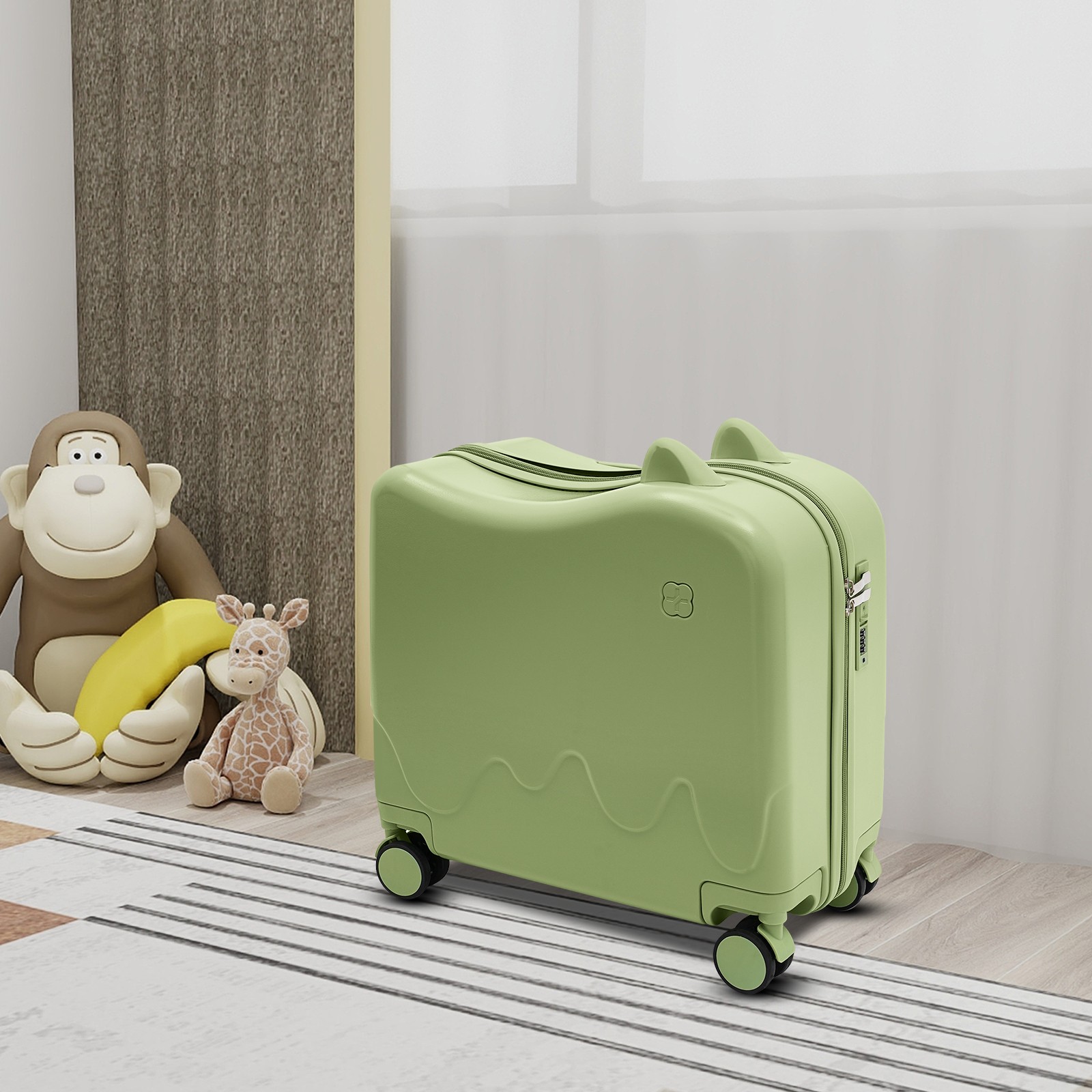 Ride on Suitcase for Kids 18 inch Kids Luggage Suitcases Child Seat Olive Green