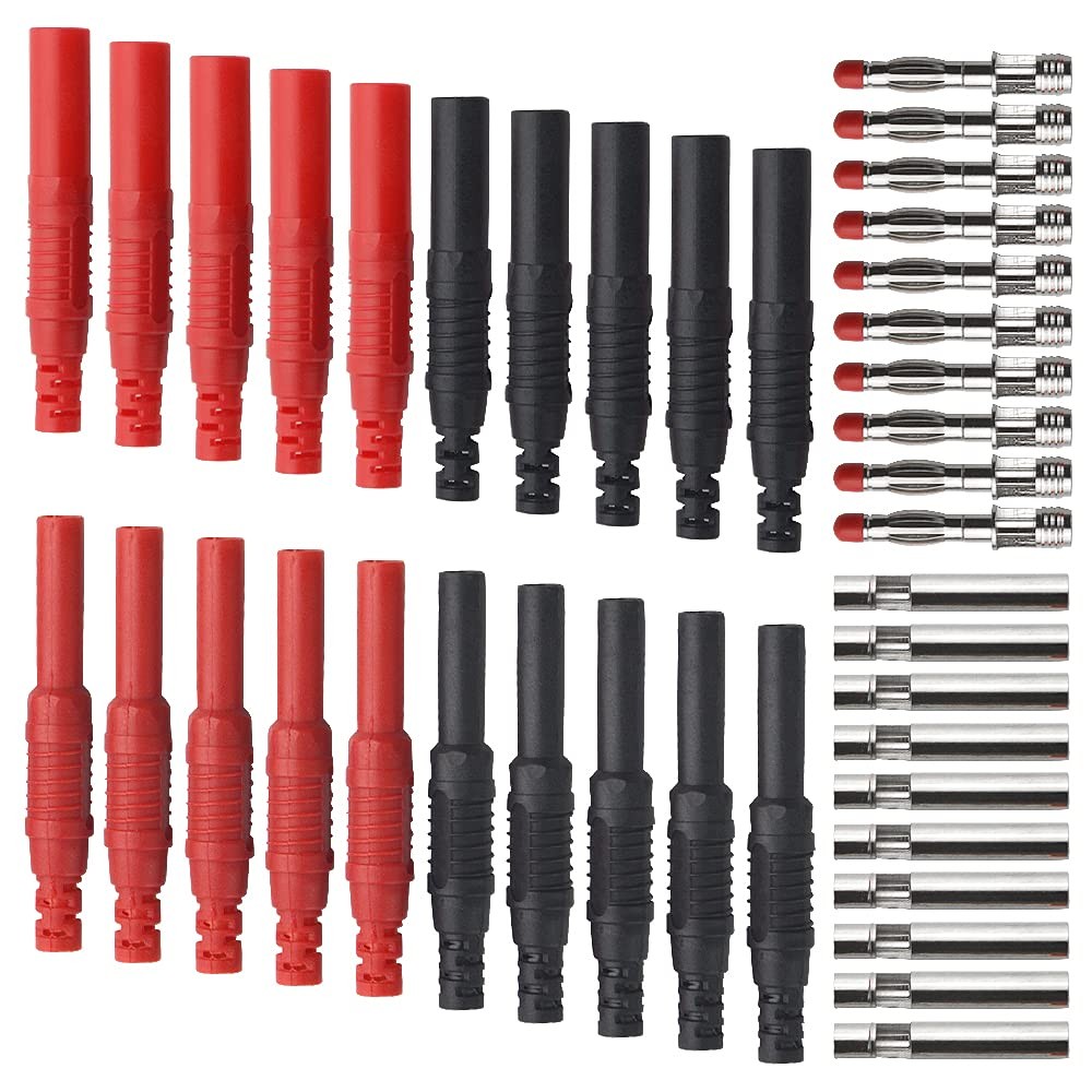 Black/Red 10Pcs Insulated Safety Shrouded 4mm Banana Female Jack Connector + ...