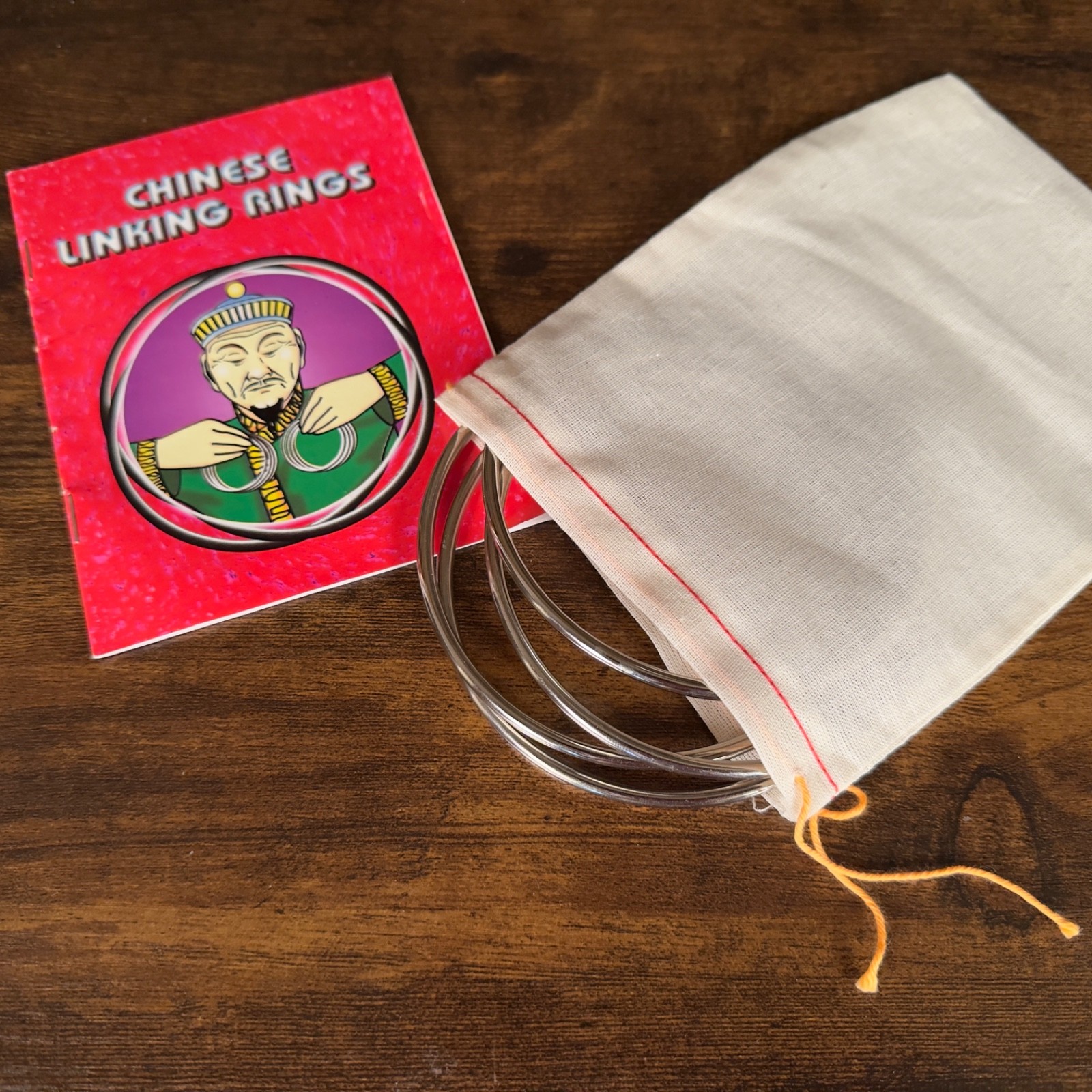 Chinese Linking Rings 4" Chrome (Set of 4) with Booklet and Canvas Bag