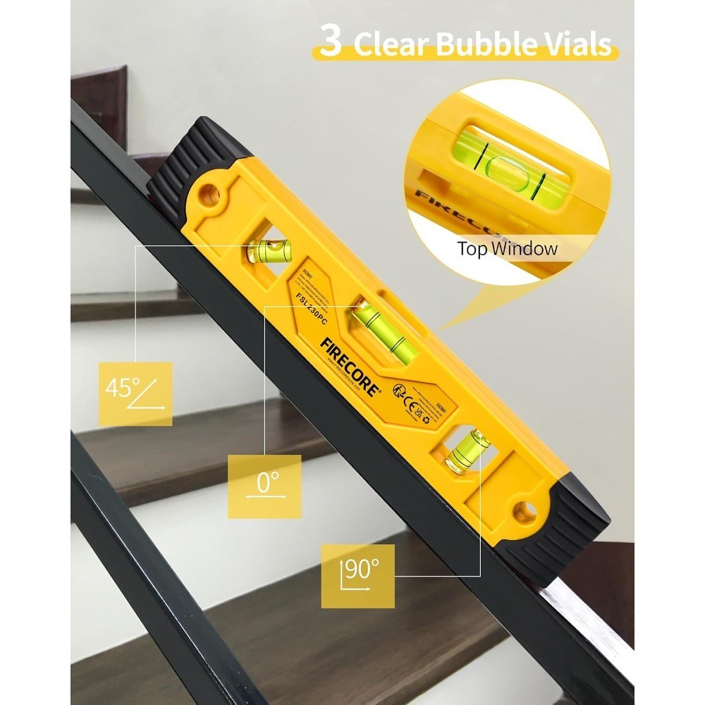 Torpedo Level Magnetic, 9 Inch Shockproof Small Leveler Tool with 3 Bubble