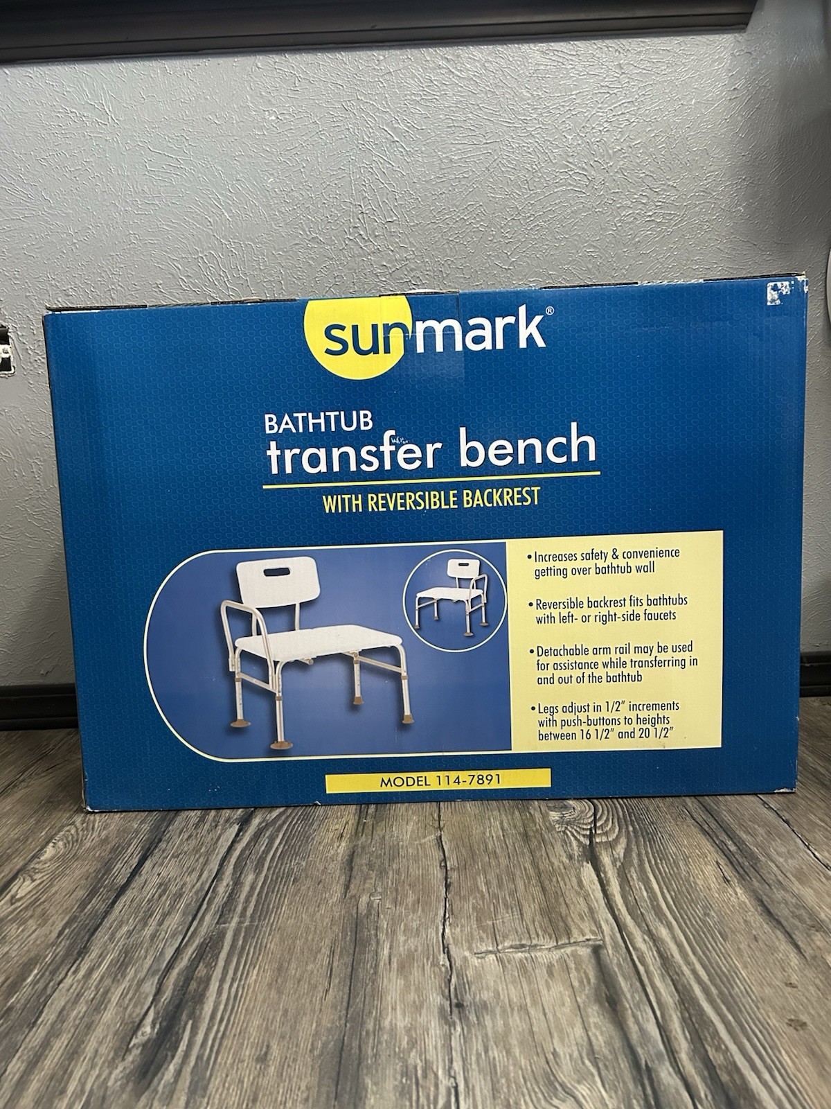 NEW Sunmark Bathtub/shower Transfer Bench,With Reversible Backrest- unopened box