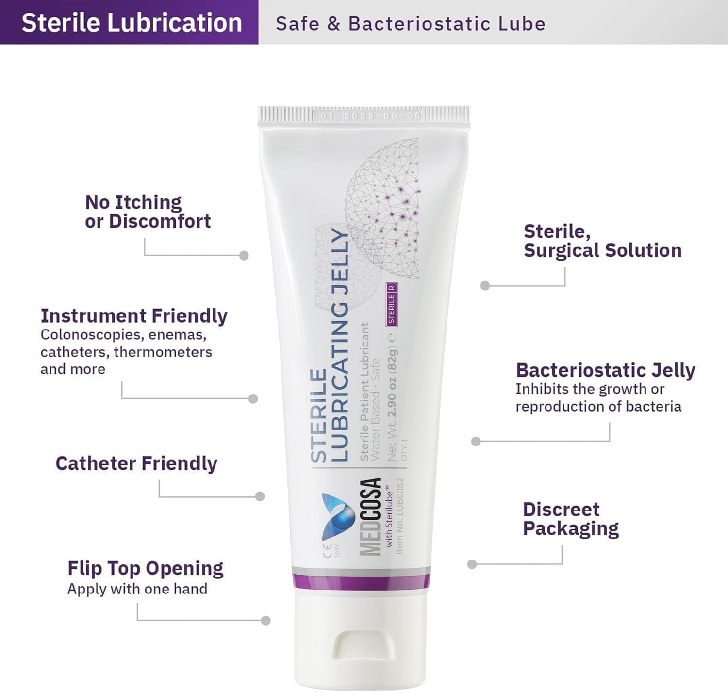 Versatile, Sterile Water-Based Lubricant for Catheters & Body Piercing - 2.9oz