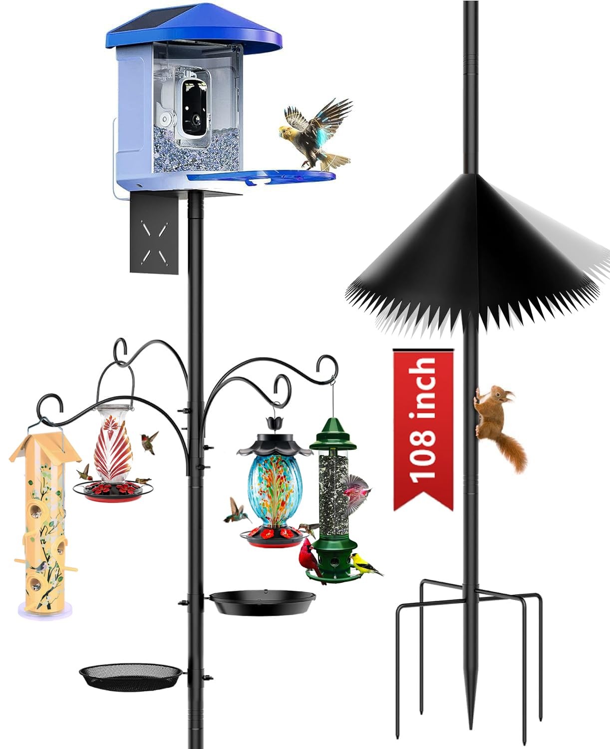 Boostool Bird Feeder Pole, 108 inch Stand Station with Black