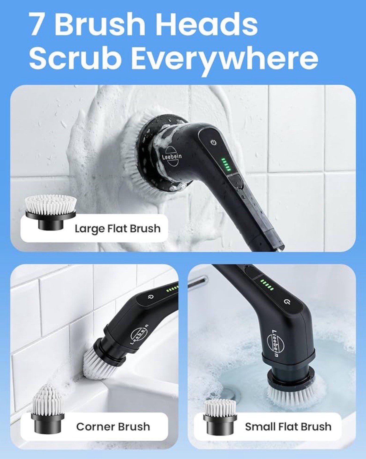 Cordless Bathroom Cleaner Brush With 8 Replaceable Heads