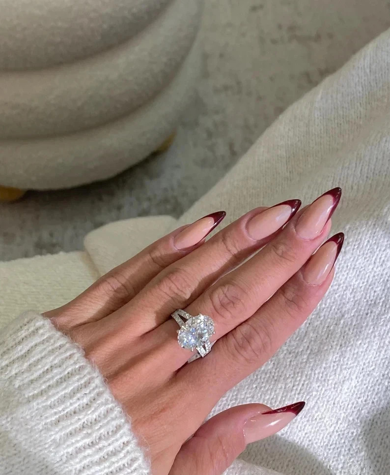 14k White Gold Lab Grown Diamond Engagement Ring E F VVS Oval Cut 4.40 Carat IGI