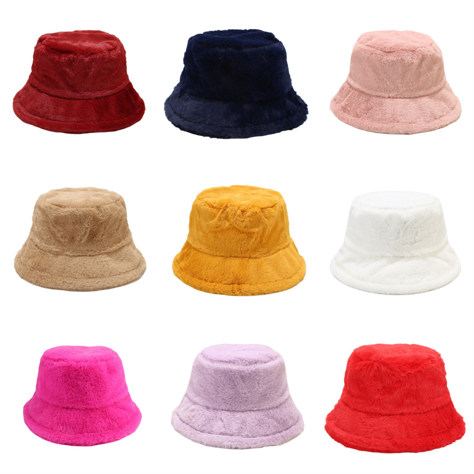 Winter Faux Fur Fuzzy Solid Color Bucket Hat Fluffy Warm Hat Fisherman for Women