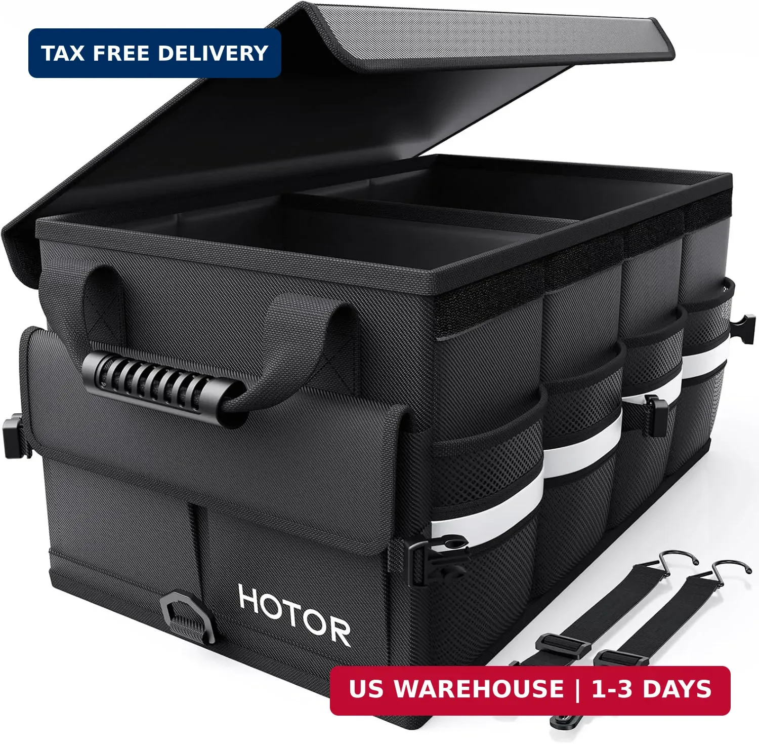 HOTOR Car Trunk Organizer - Foldable Car Storage for SUV, 2 Compartments | with