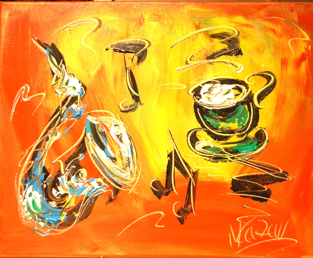 Jazz Original Oil Painting Stetched Canvas Impessionist Wall Art  WEF