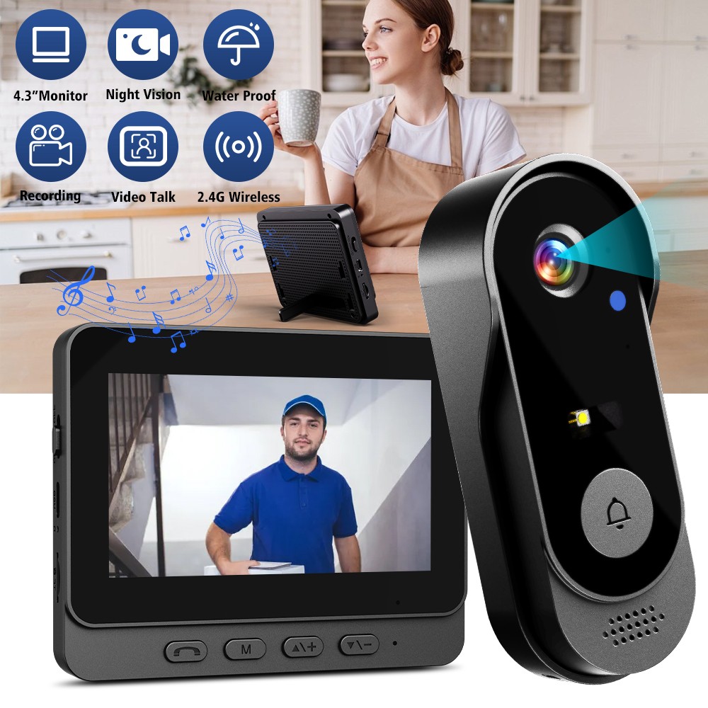 Wireless Smart Video Doorbell System 4.3" Display 1080P Video Doorbell Camera